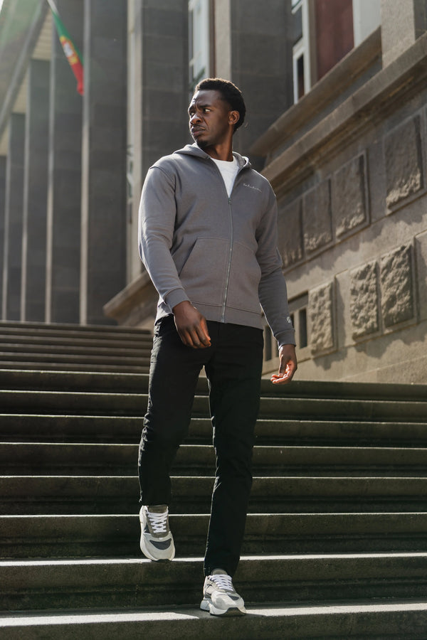 Essential Rubber Print Zipper Hoodie Iron Gate