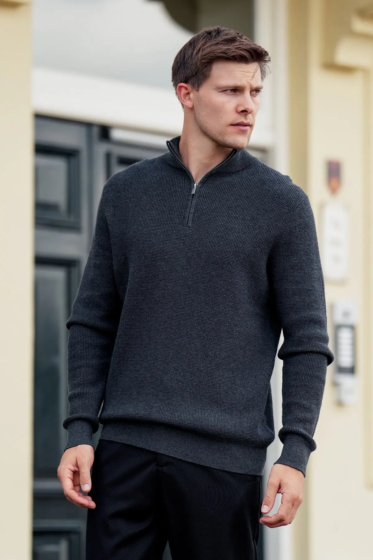 Peak Waffle Zipper Pullover Anthrazit