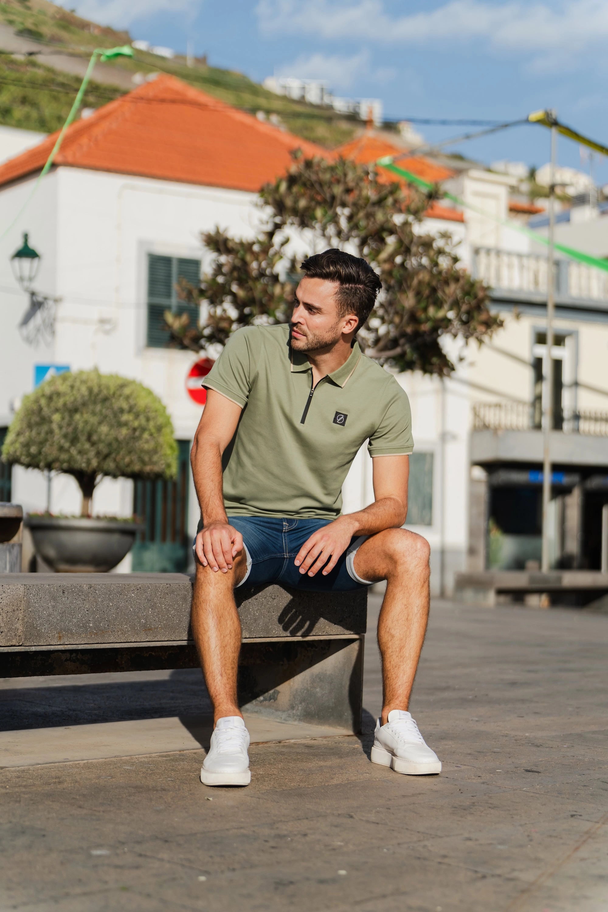 Ridge Zipper Polo Agave Green