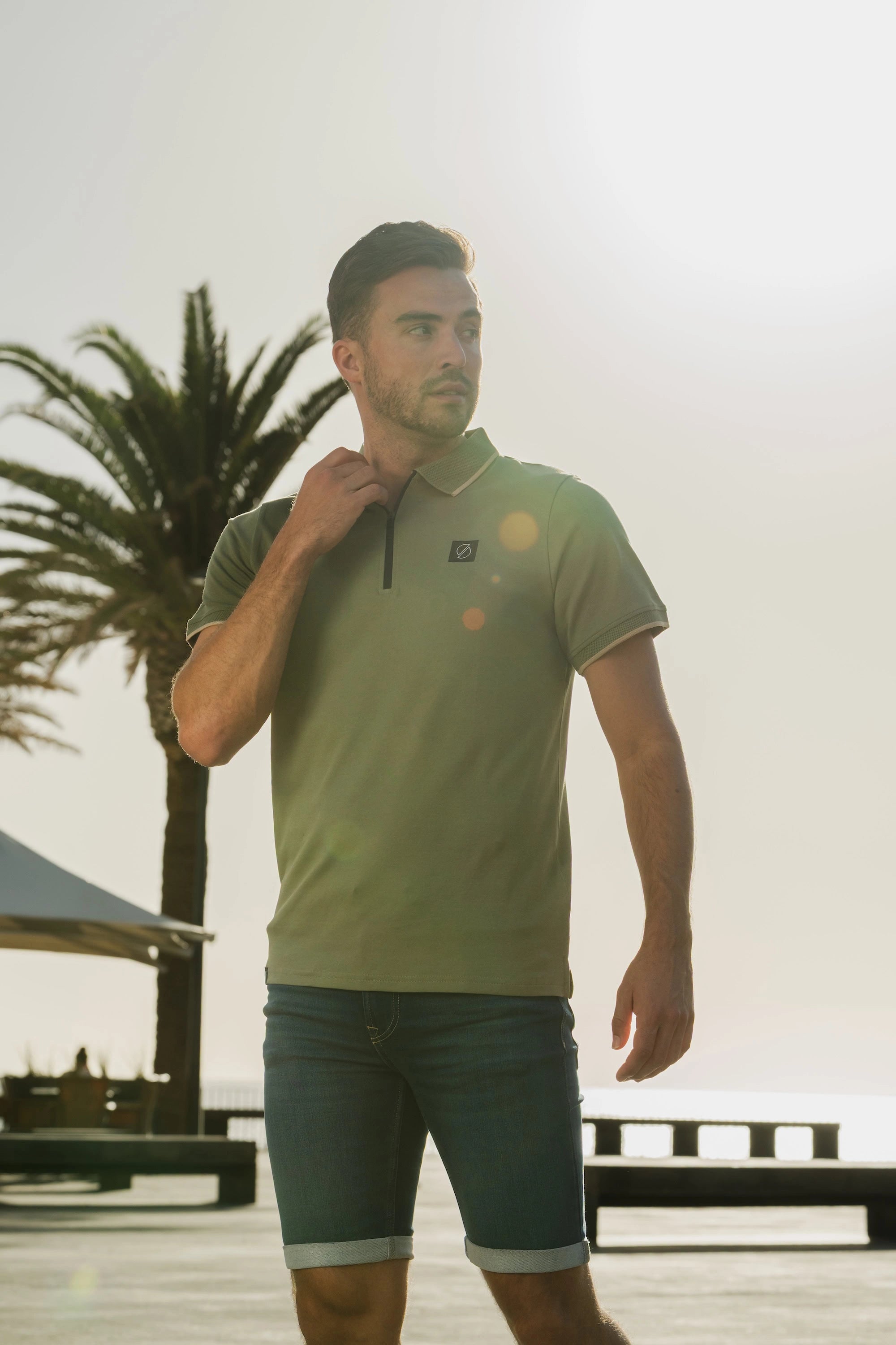 Ridge Zipper Polo Agave Green