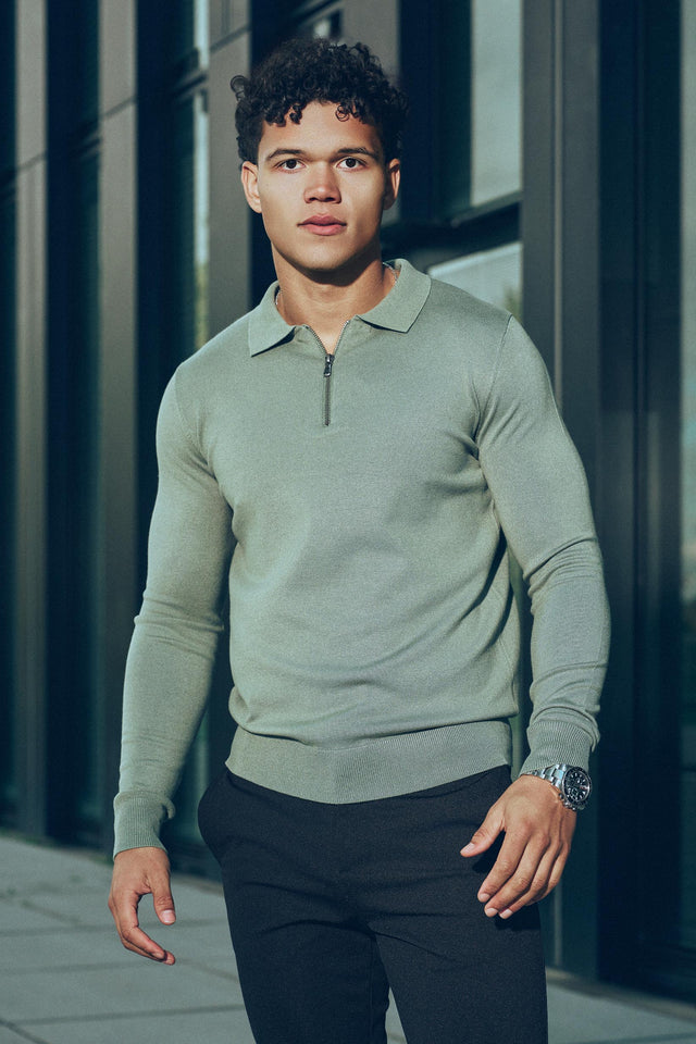Nathan Zipper Langarm-Polo Agave