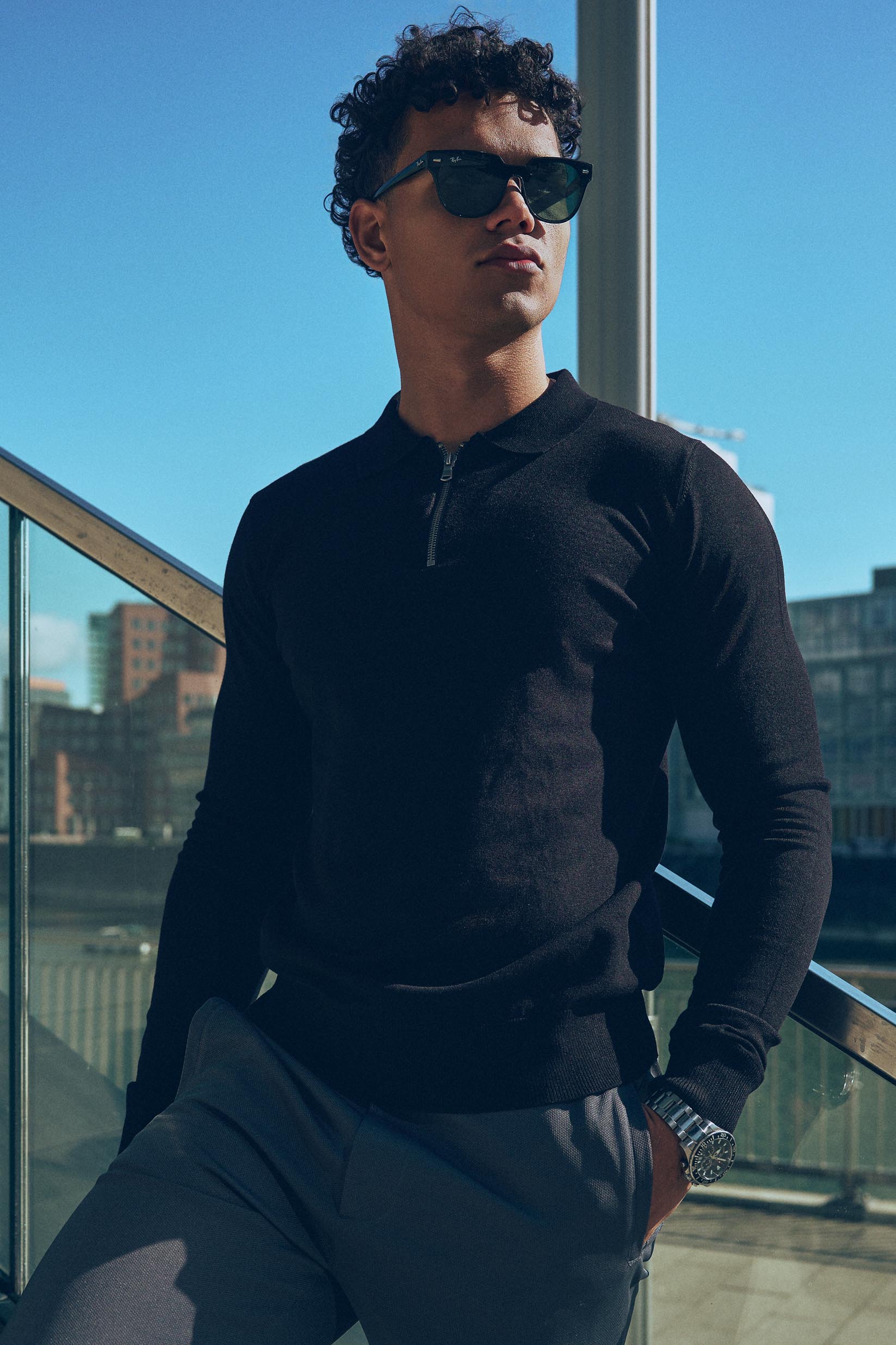 Nathan Zipper Longsleeve Polo Black