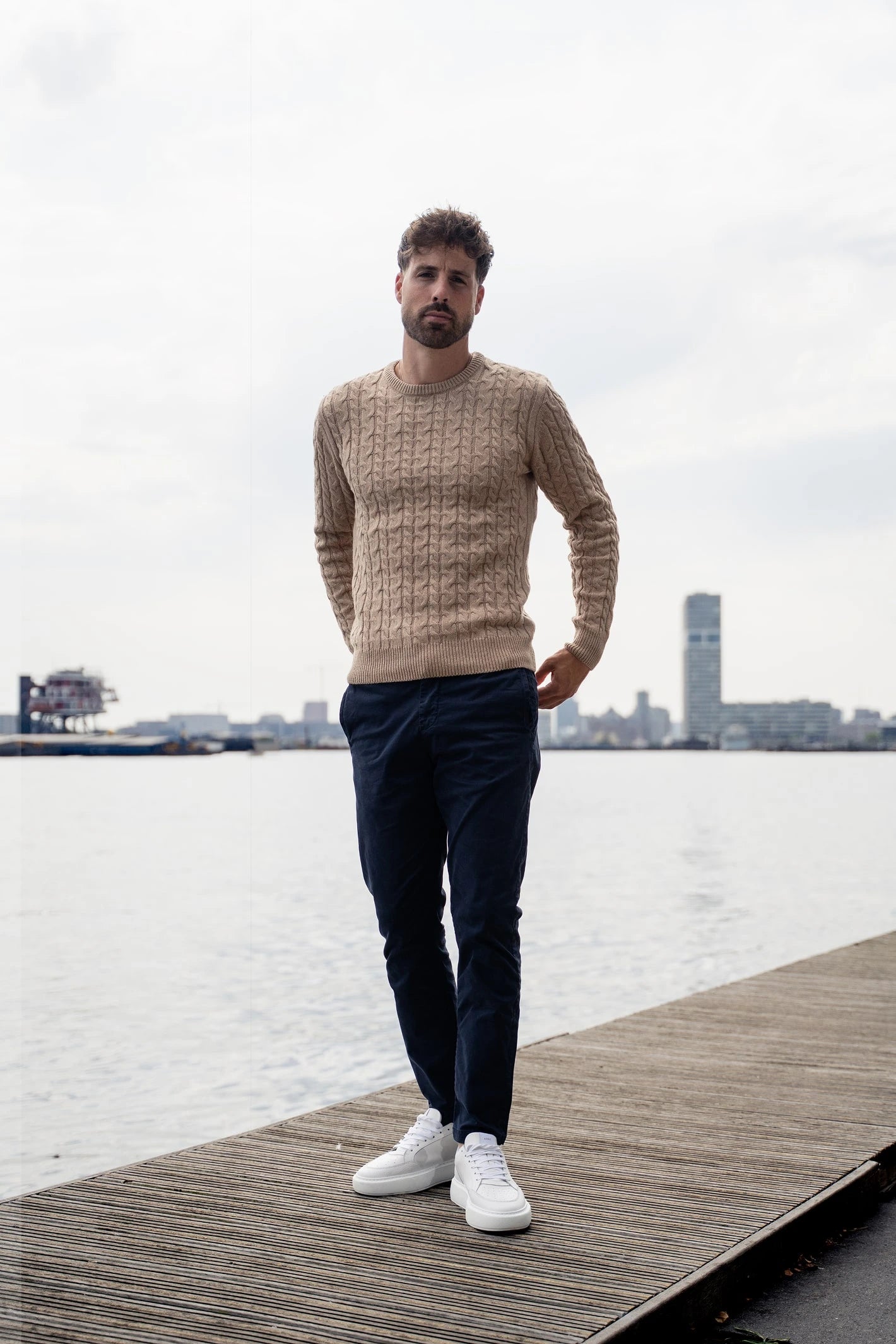 Loom Zopfmusterpullover Beige