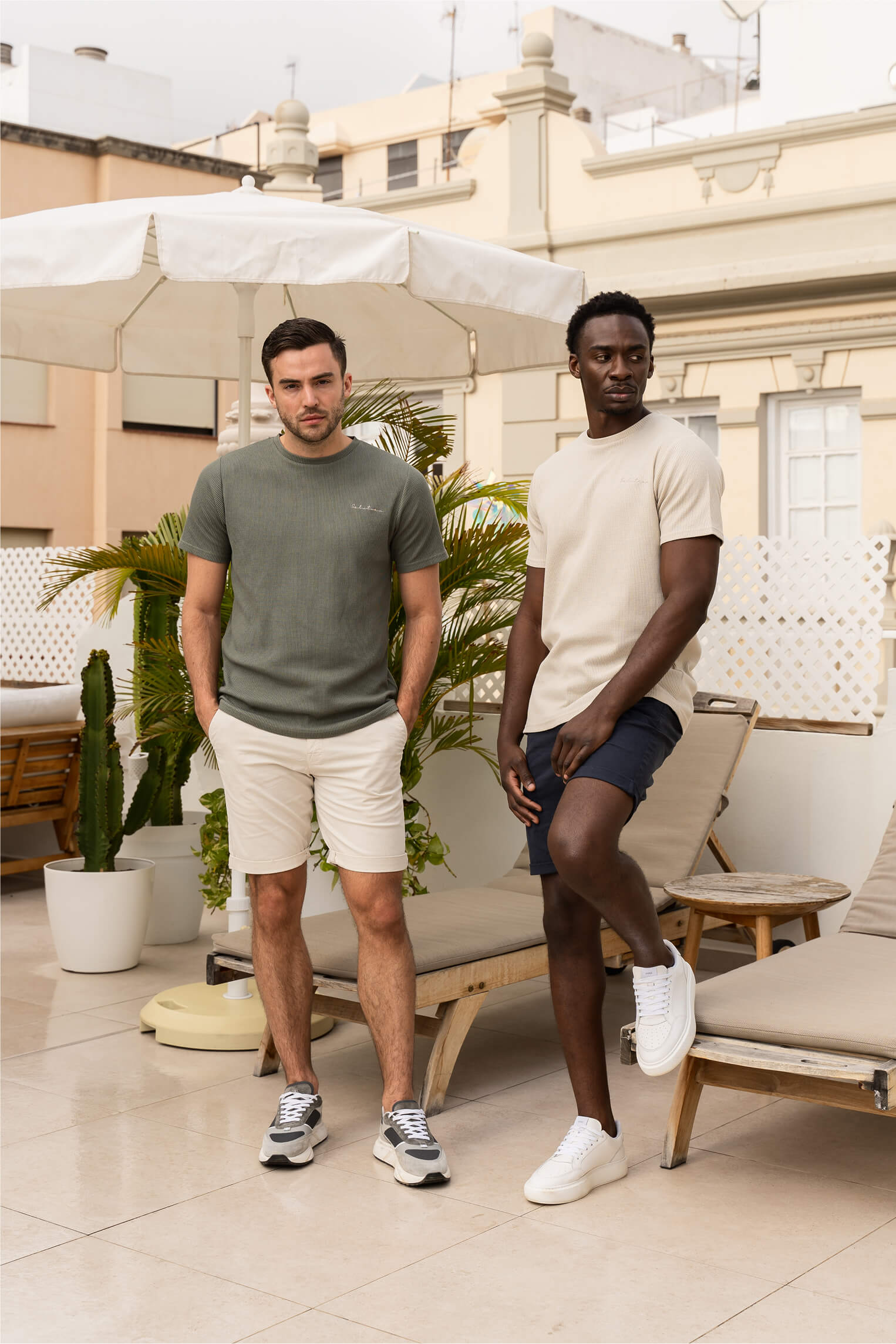 T-Shirt mit Gitter-Waffelmuster Beige