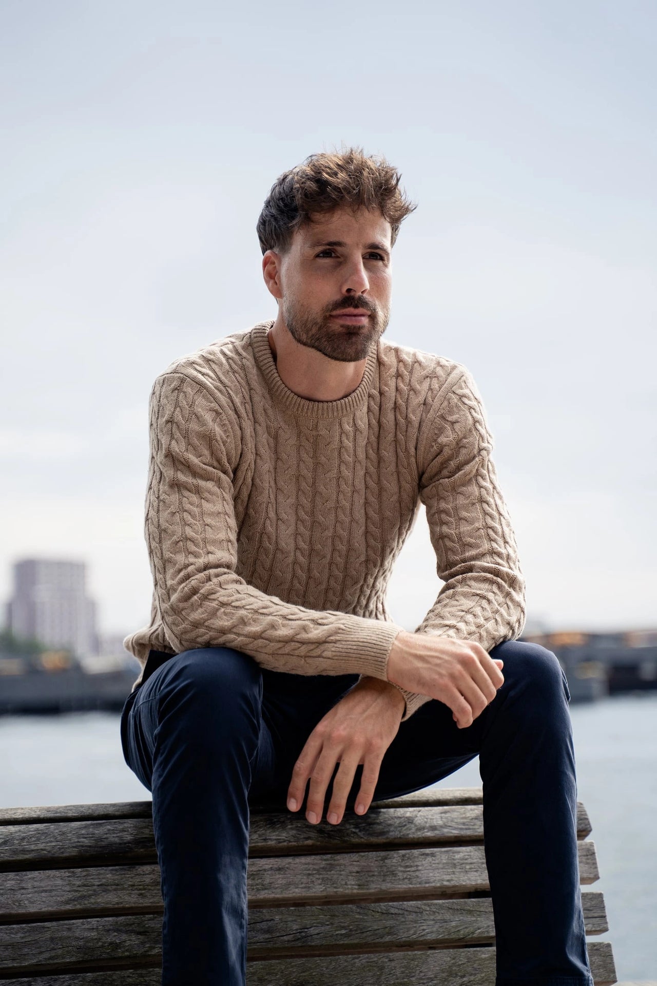 Loom Zopfmusterpullover Beige