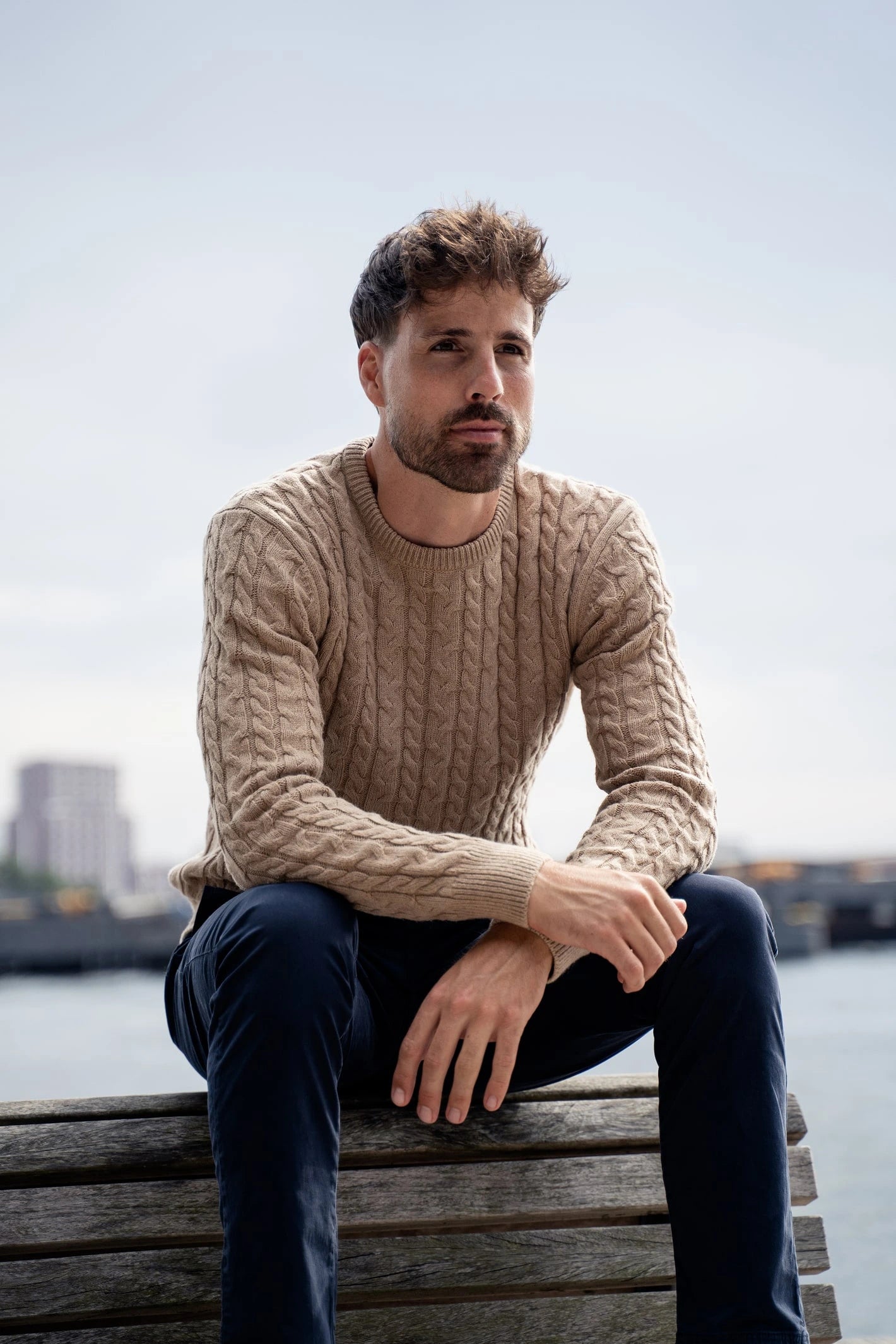 Loom Zopfmusterpullover Beige