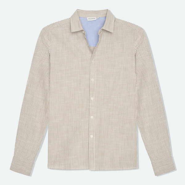 Stripe shirt Ezra Taupe/Ecru