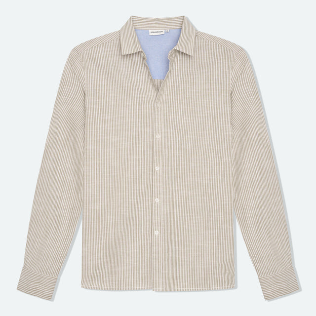 Streifenhemd Ezra Taupe/Ecru