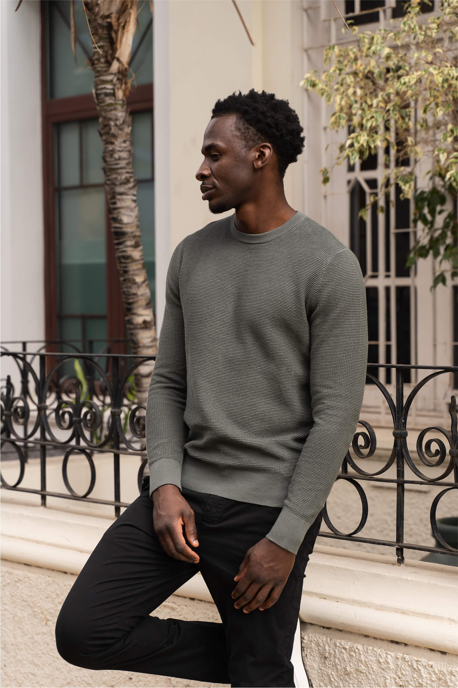 Skyline Waffelpullover Agave Grün
