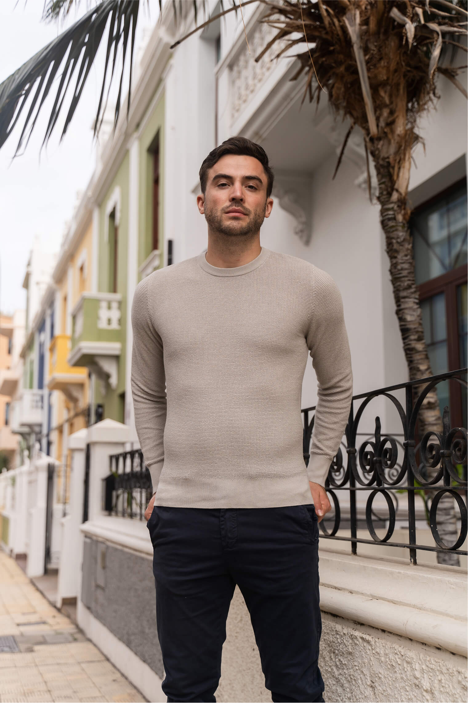 Skyline Waffelpullover Beige