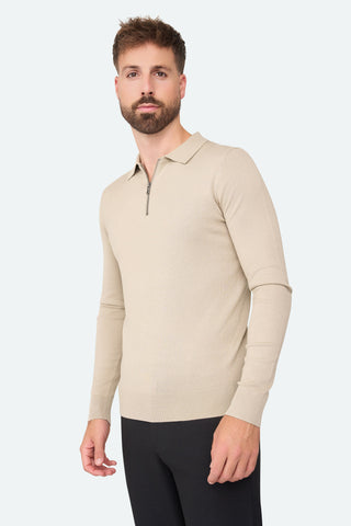 Nathan Zipper Langarm-Polo Beige