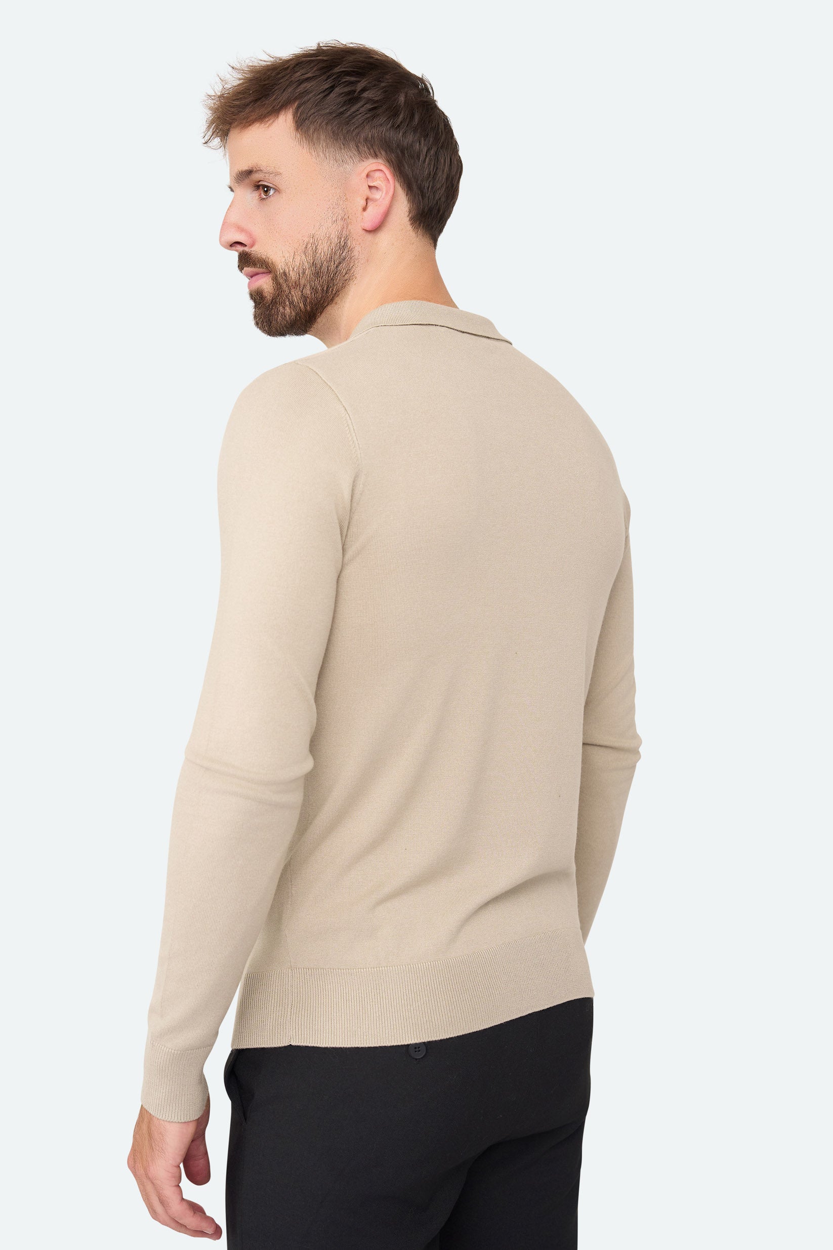 Nathan Zipper Langarm-Polo Beige