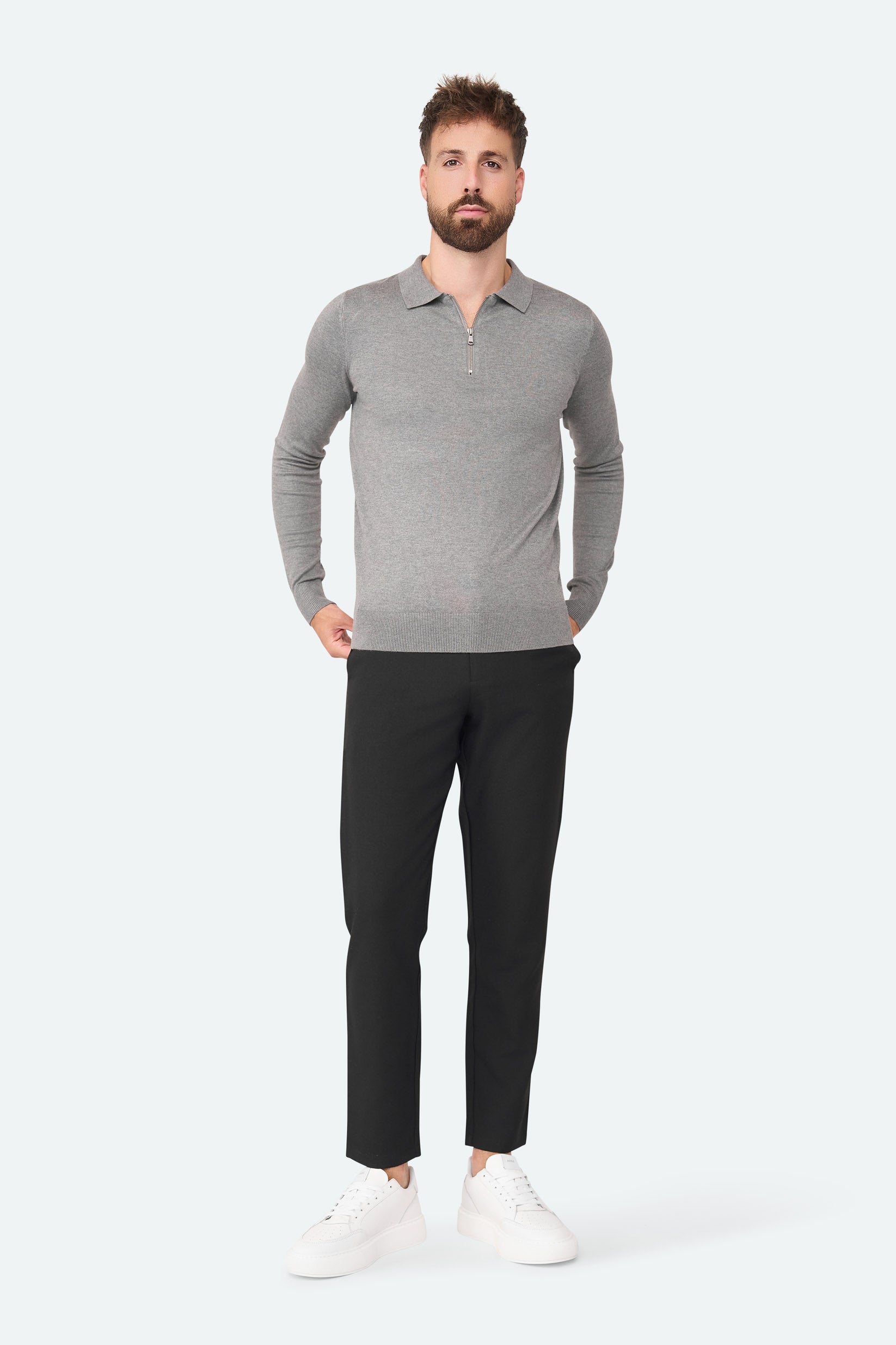 Nathan Zipper Langarm-Polo Antra Melange