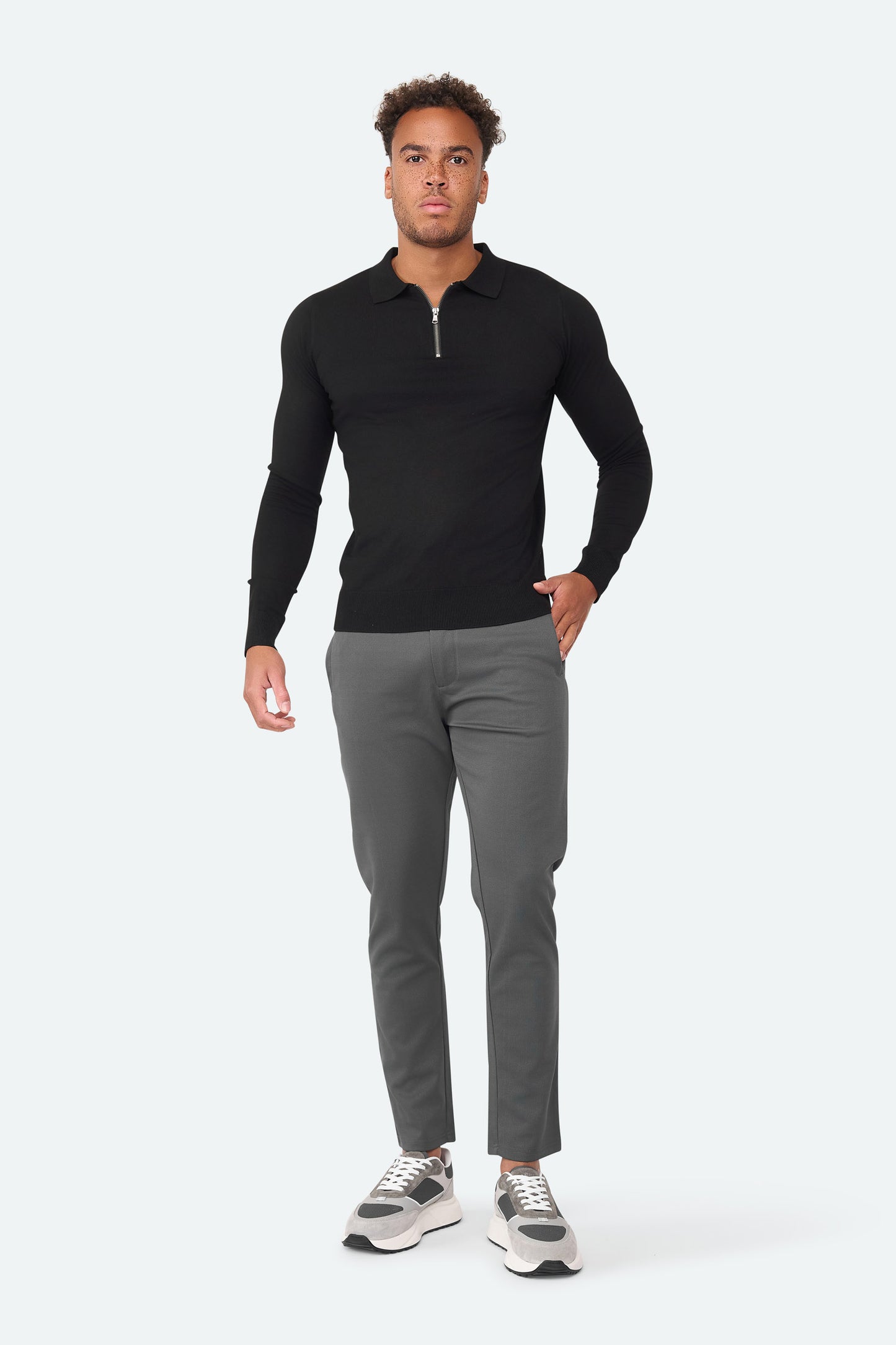 Nathan Zipper Longsleeve Polo Black