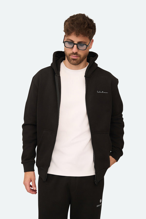 Essential Zipper Hoodie Black