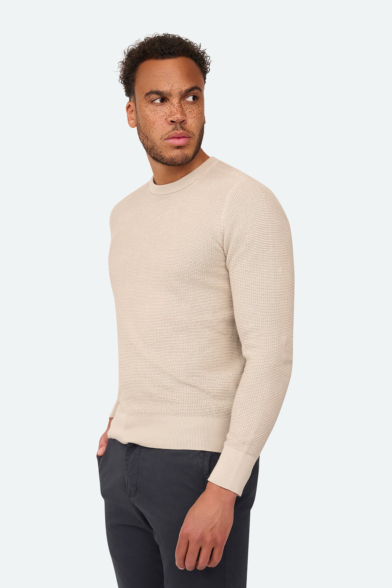 Skyline Waffle Pullover Beige