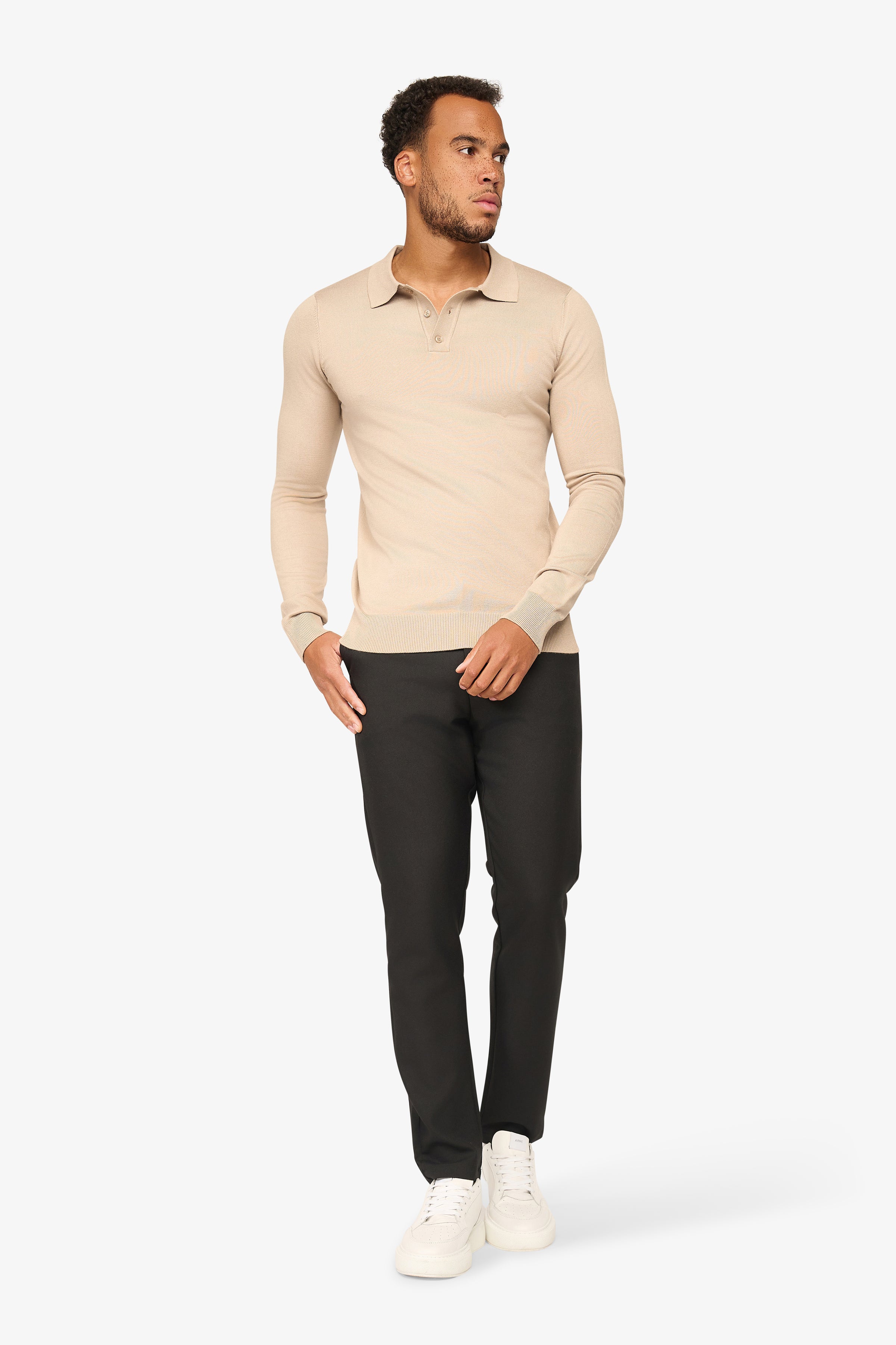 Long sleeve polo Ralf Beige