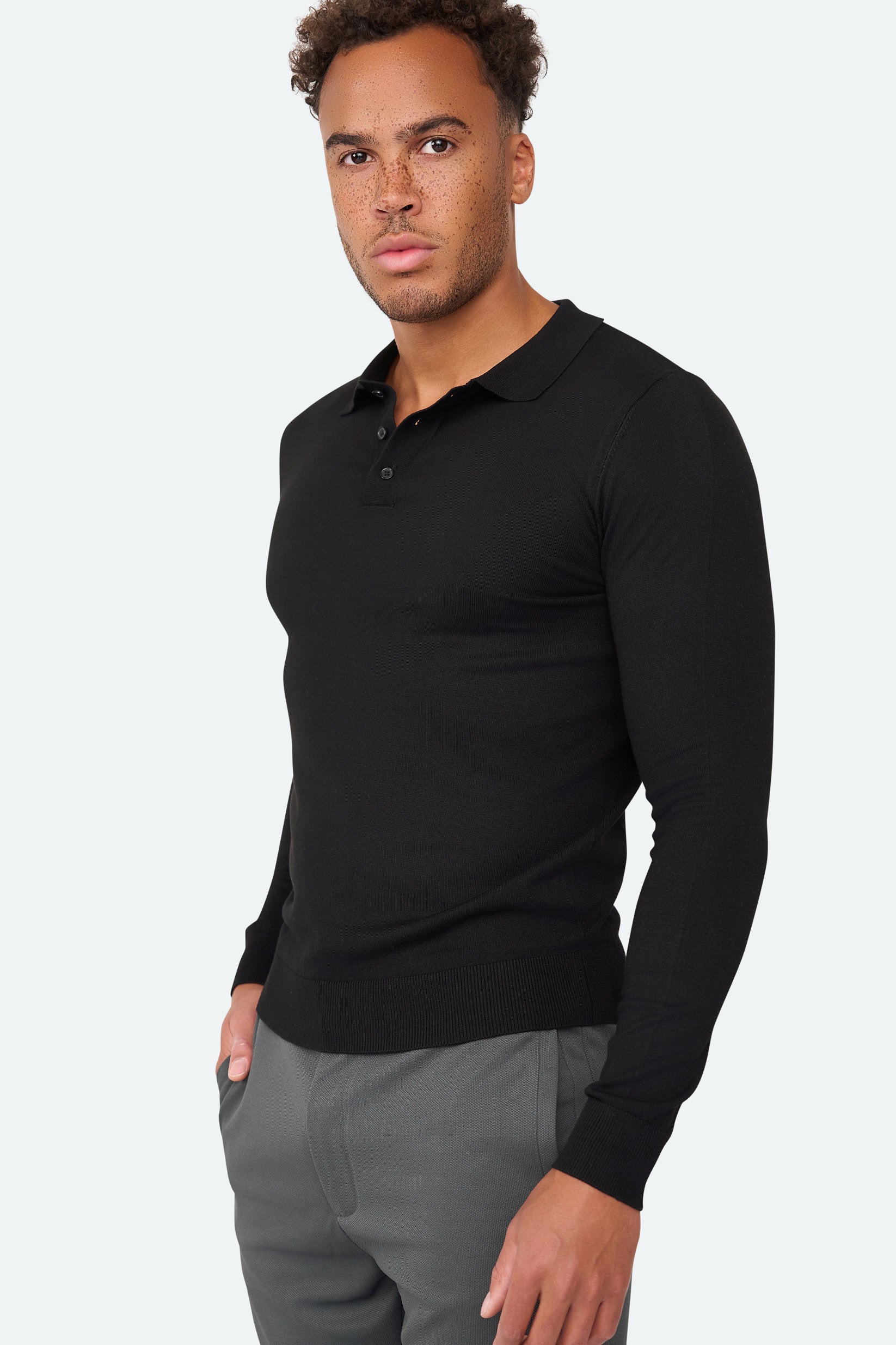 Langarmpolo Ralf Schwarz