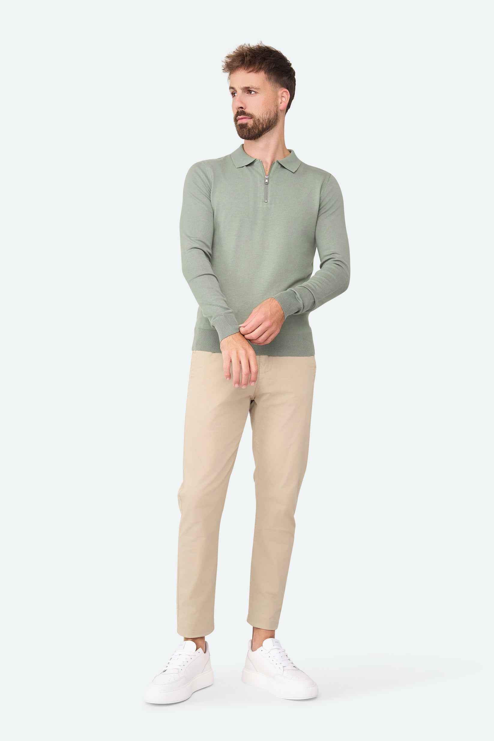 Nathan Zipper Langarm-Polo Agave