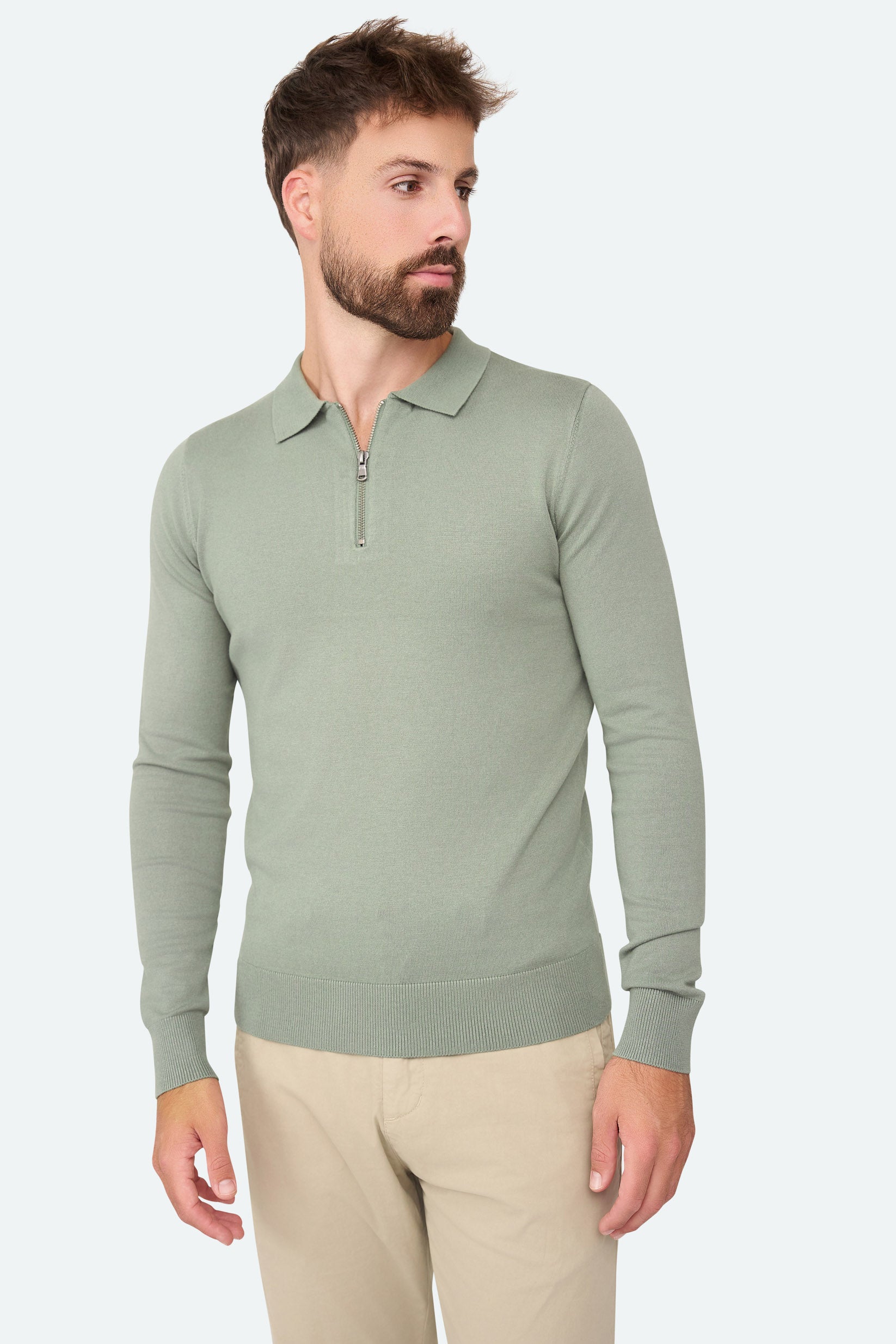 Nathan Zipper Langarm-Polo Agave