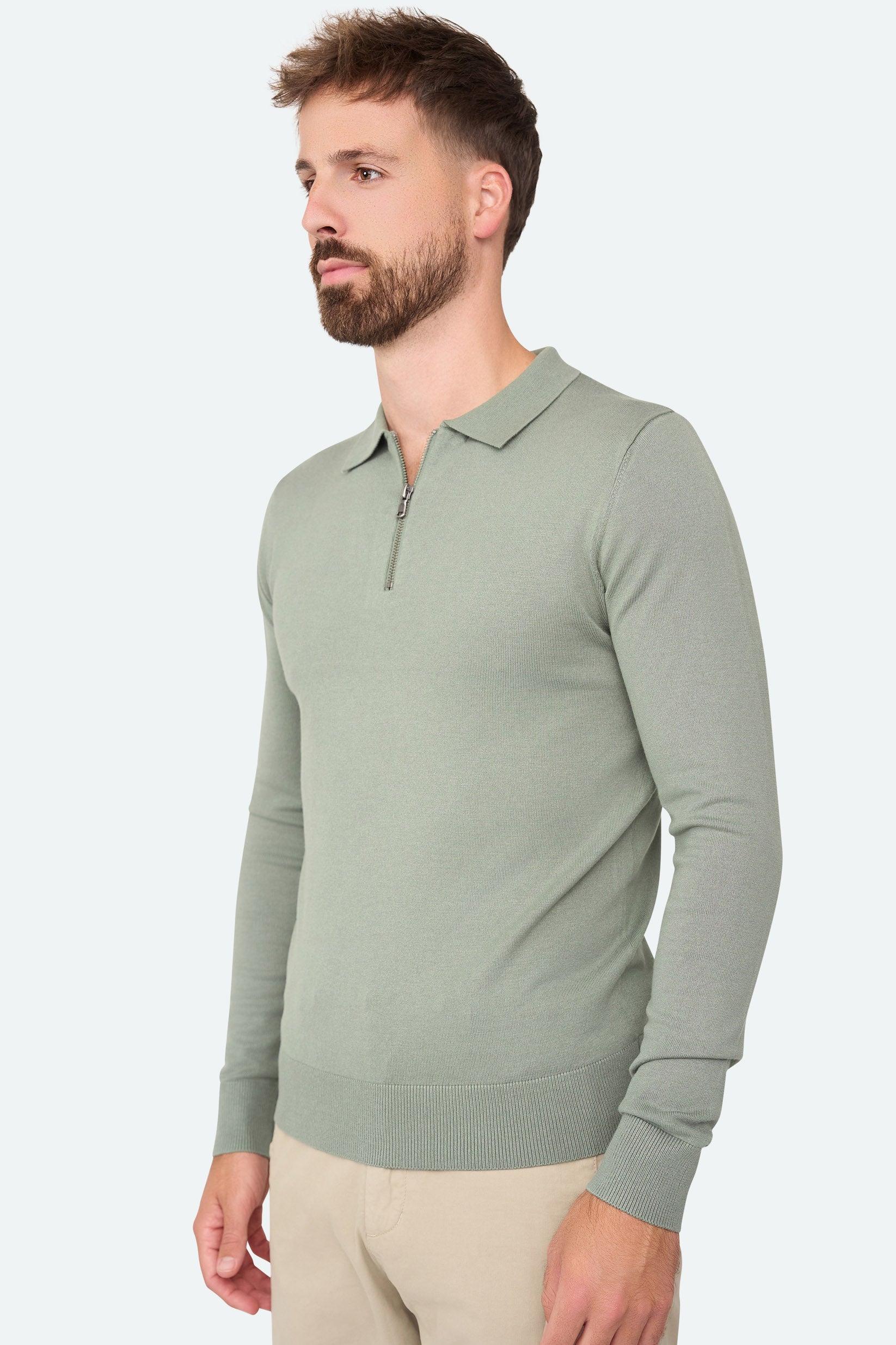 Nathan Zipper Langarm-Polo Agave