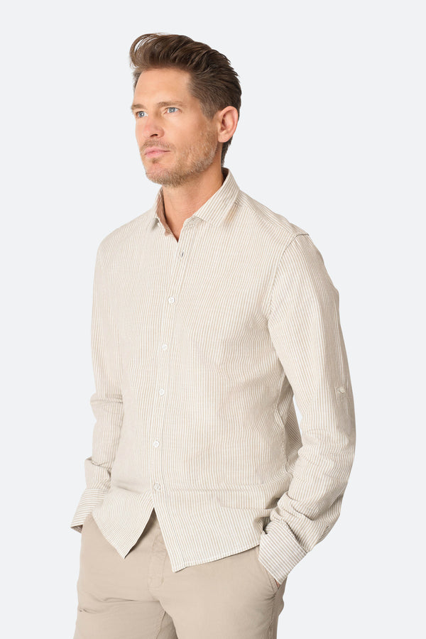 Stripe shirt Ezra Taupe/Ecru