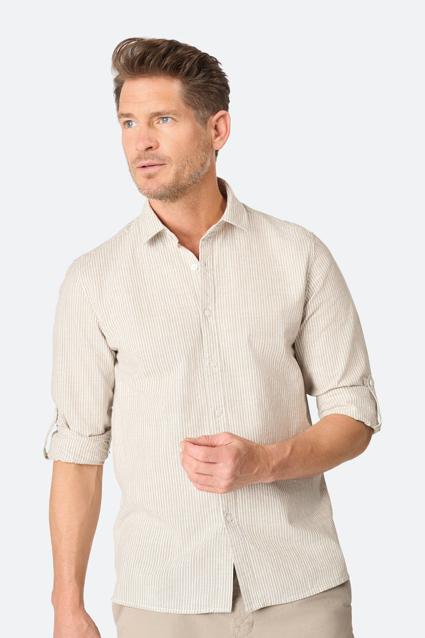 Stripe shirt Ezra Taupe/Ecru