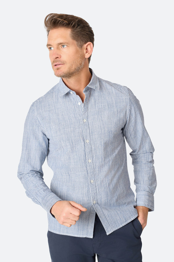 Stripe shirt Ezra Blue/Ecru