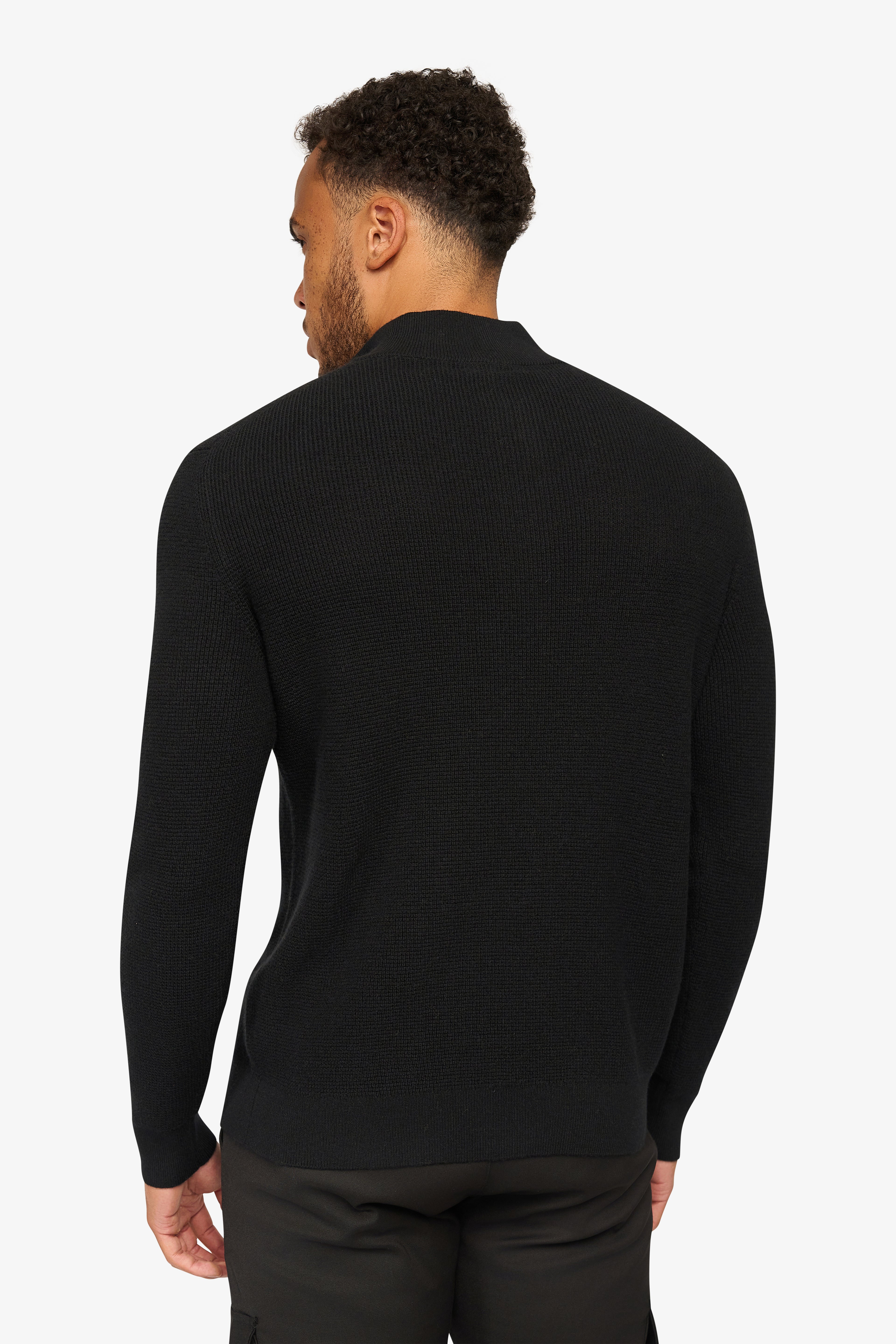 Peak Waffel-Pullover mit Reißverschluss Schwarz