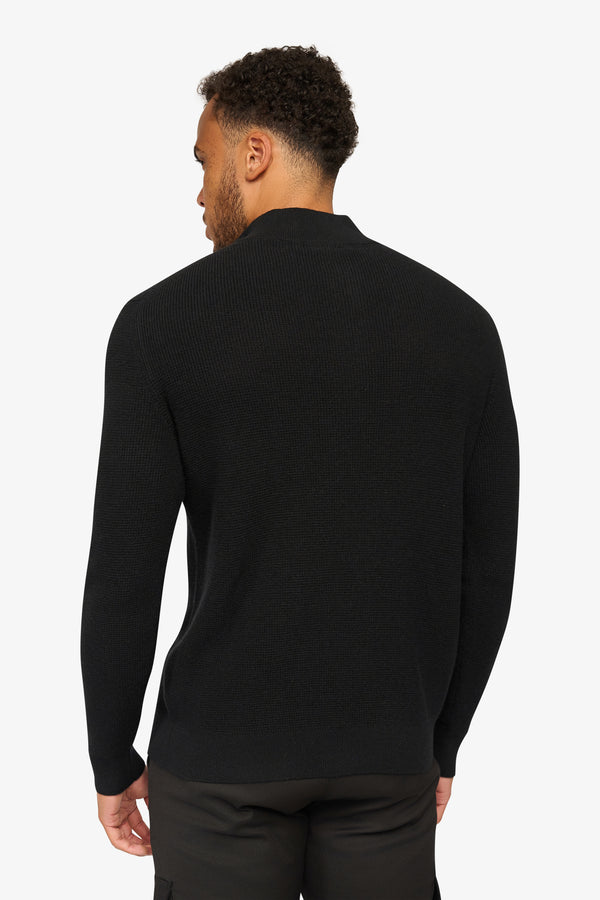 Peak Waffle Zipper Pullover Black