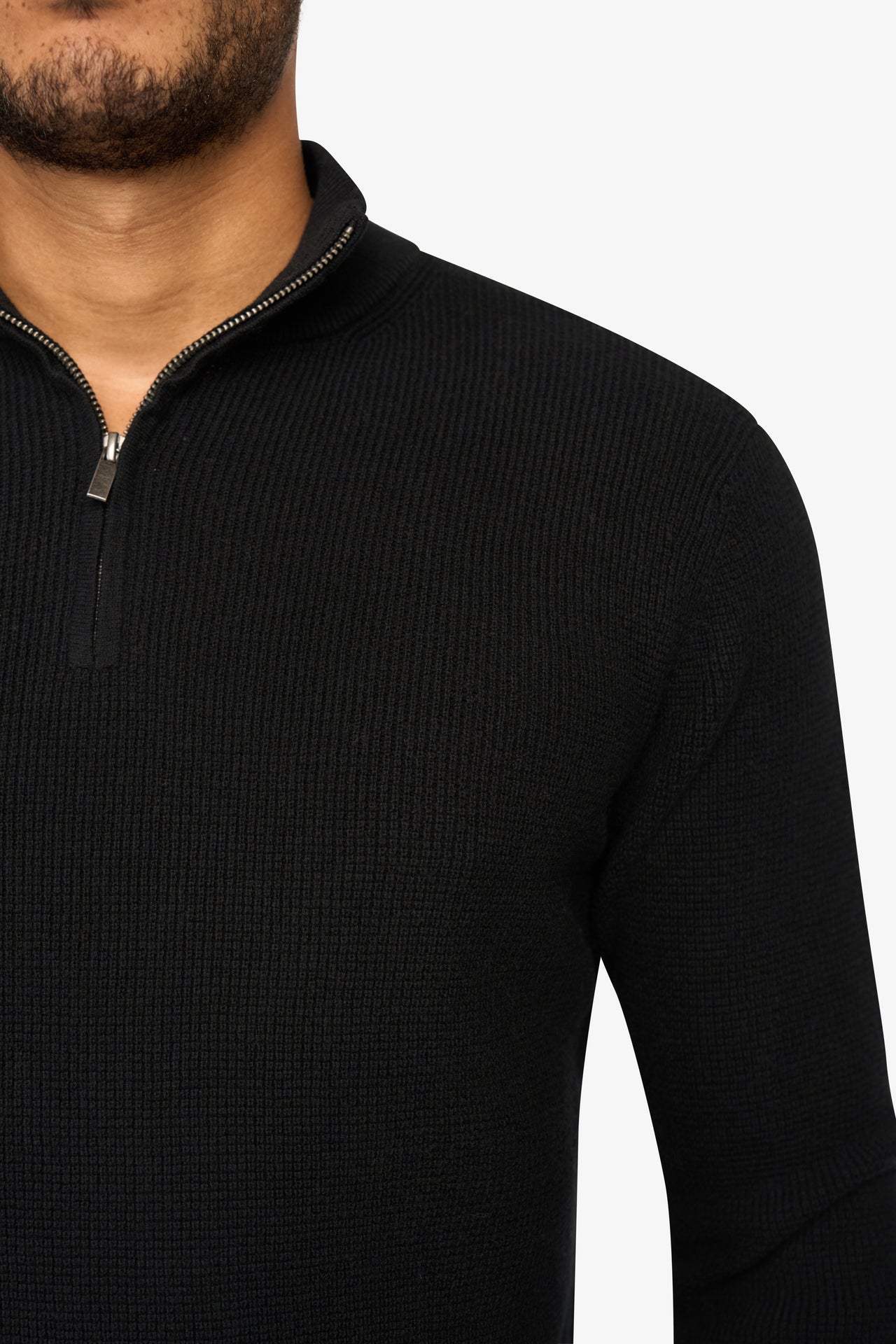 Peak Waffel-Pullover mit Reißverschluss Schwarz