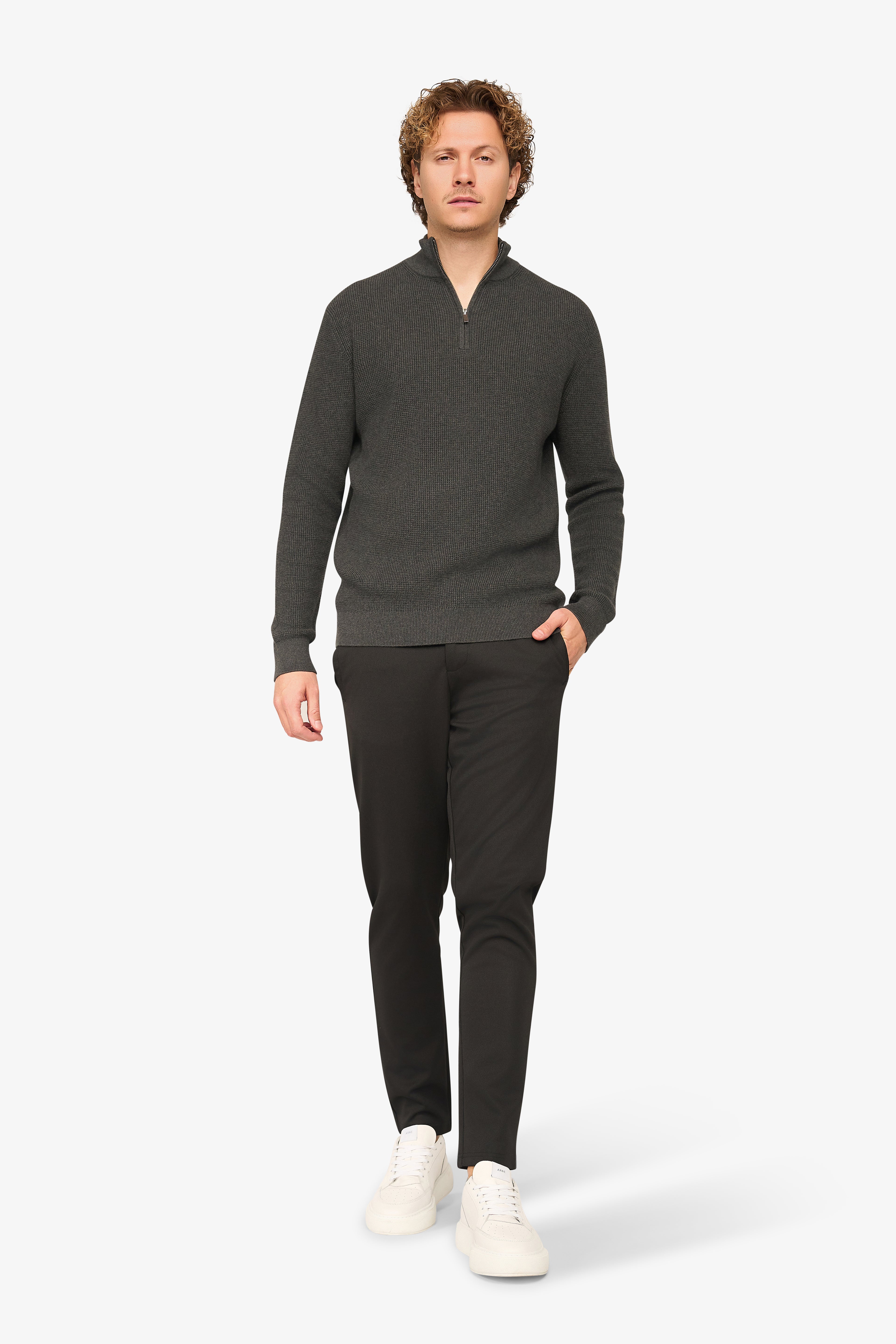 Peak Waffle Zipper Pullover Anthrazit