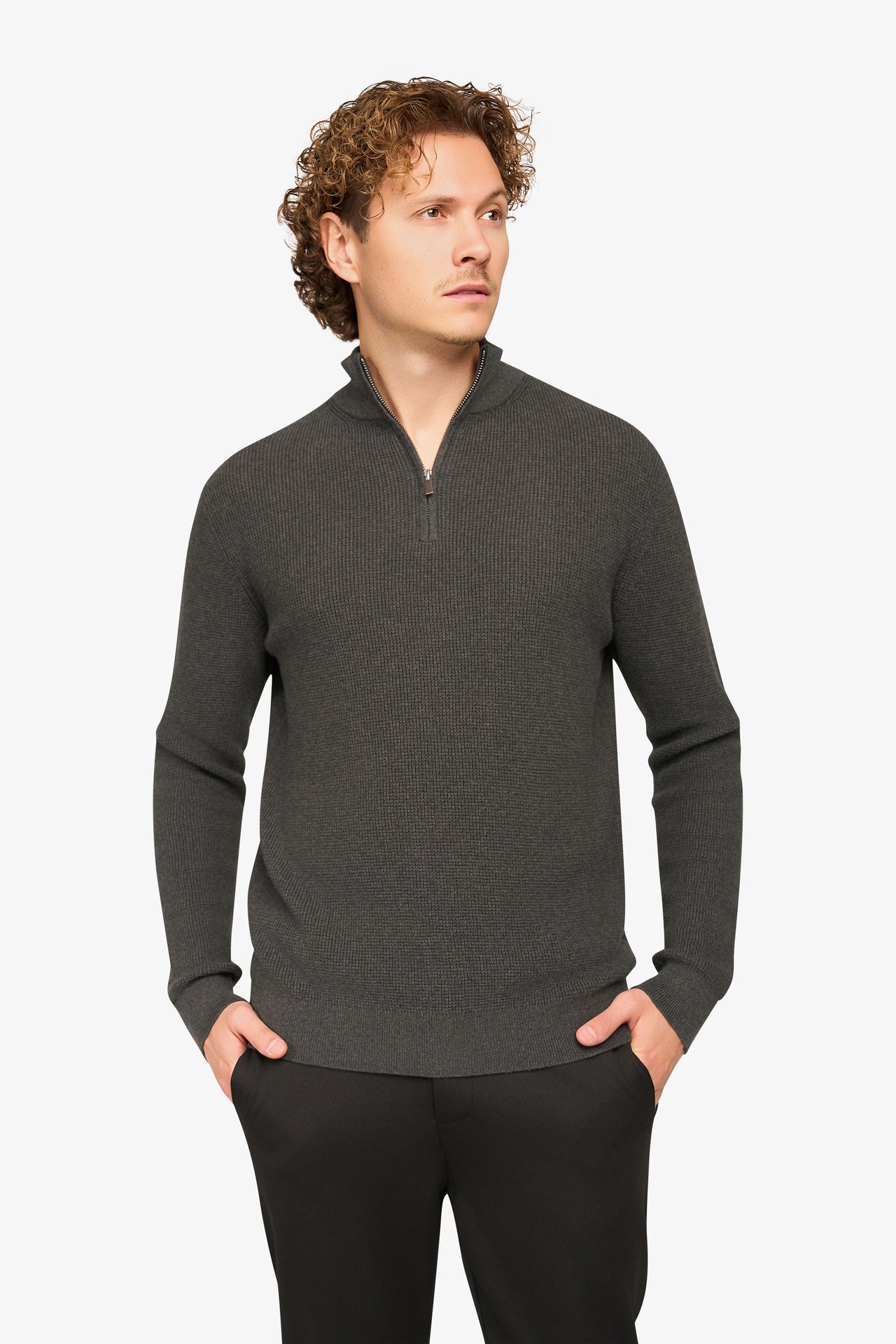 Peak Waffle Zipper Pullover Anthrazit