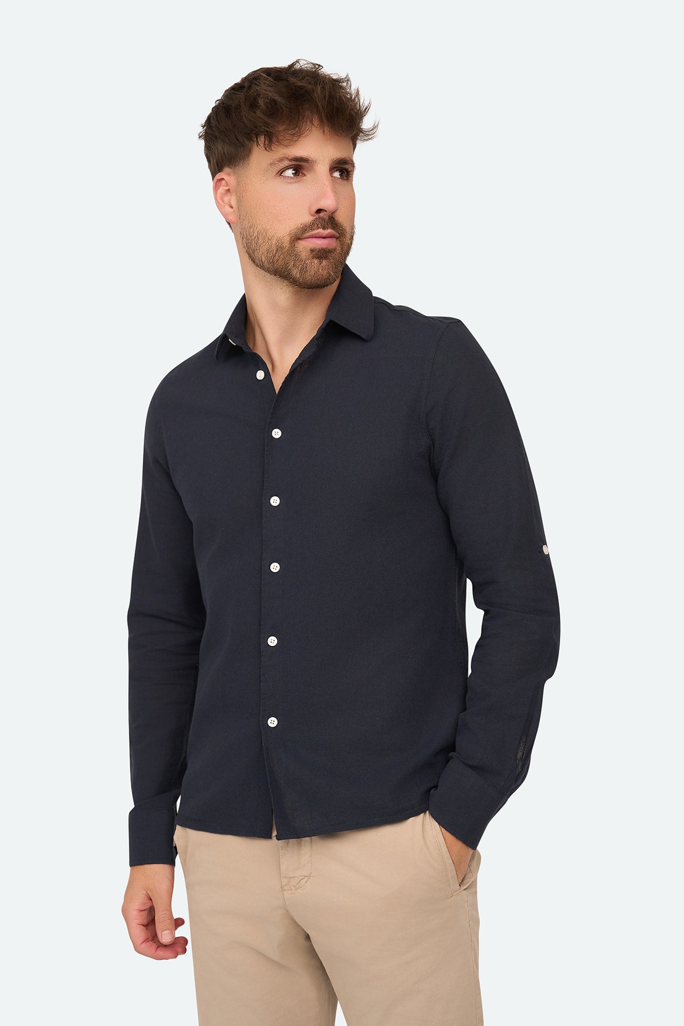 Leinenhemd Lean Navy