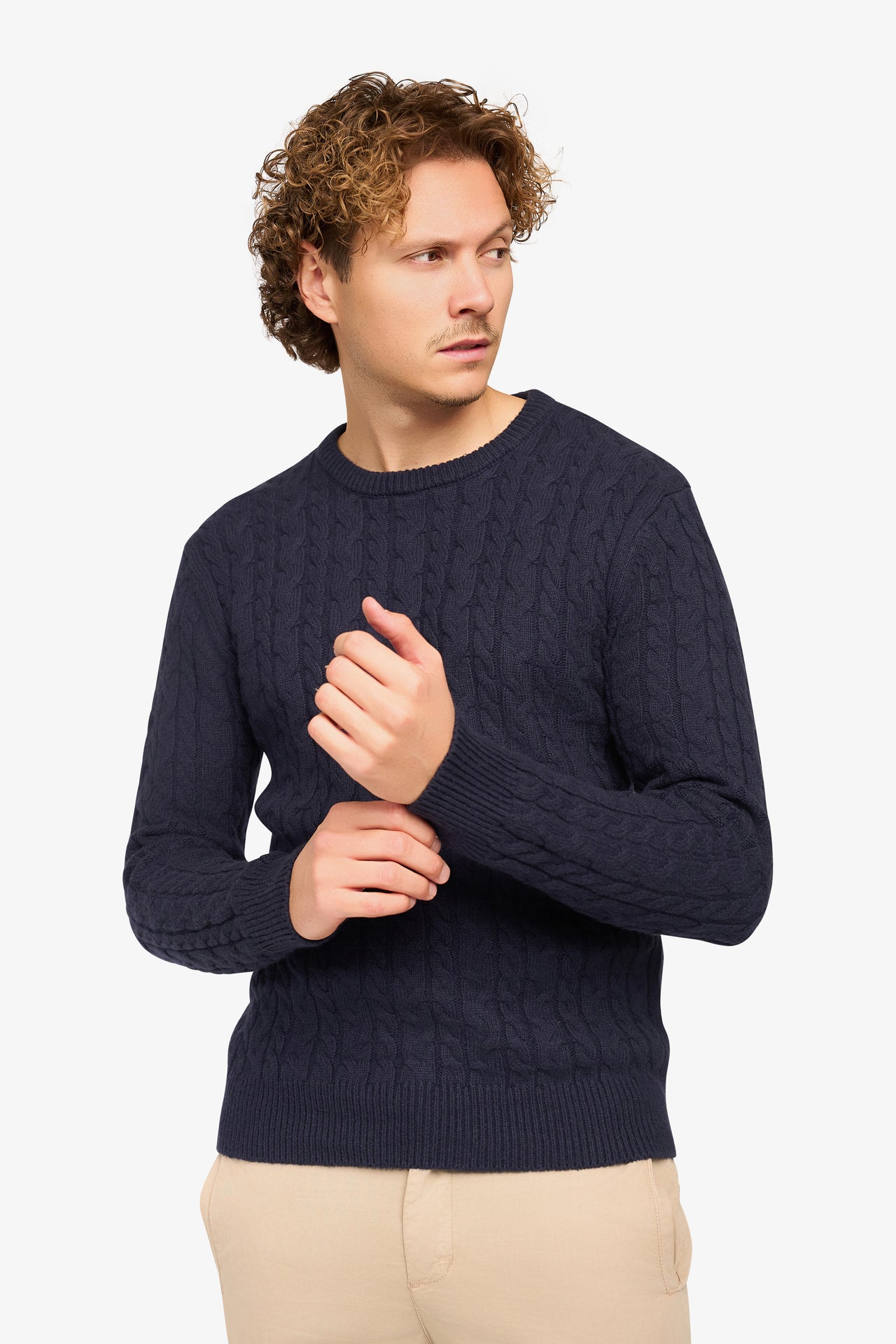 Loom Zopfmusterpullover Marineblau