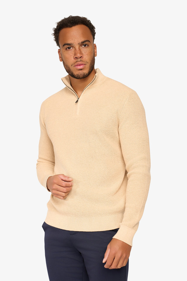 Peak Waffel-Pullover mit Reißverschluss Beige