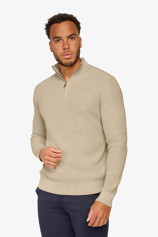 Peak Waffel-Pullover mit Reißverschluss Beige
