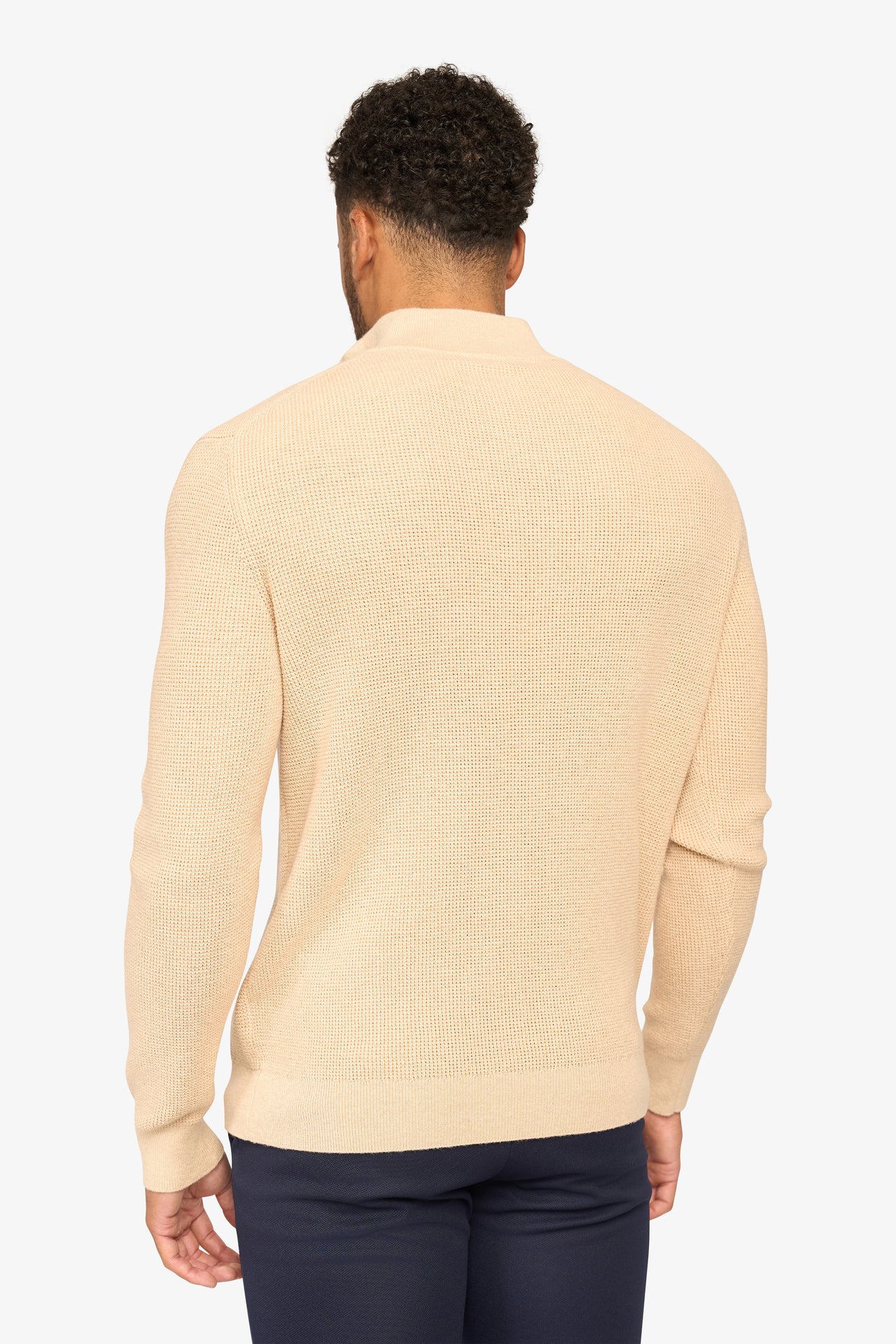 Peak Waffel-Pullover mit Reißverschluss Beige