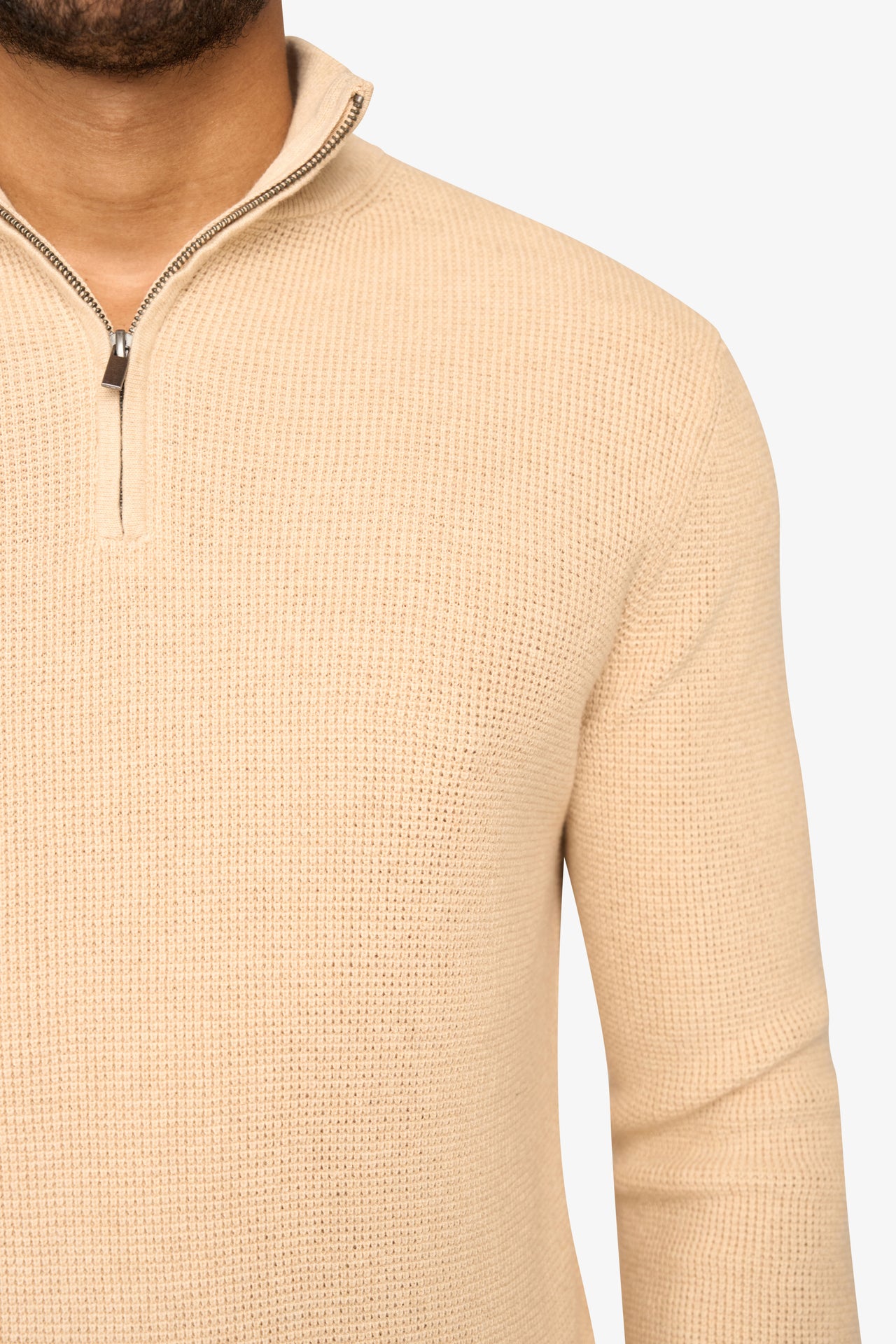 Peak Waffel-Pullover mit Reißverschluss Beige