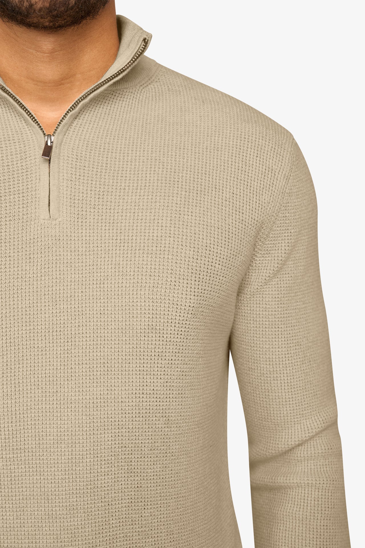 Peak Waffel-Pullover mit Reißverschluss Beige