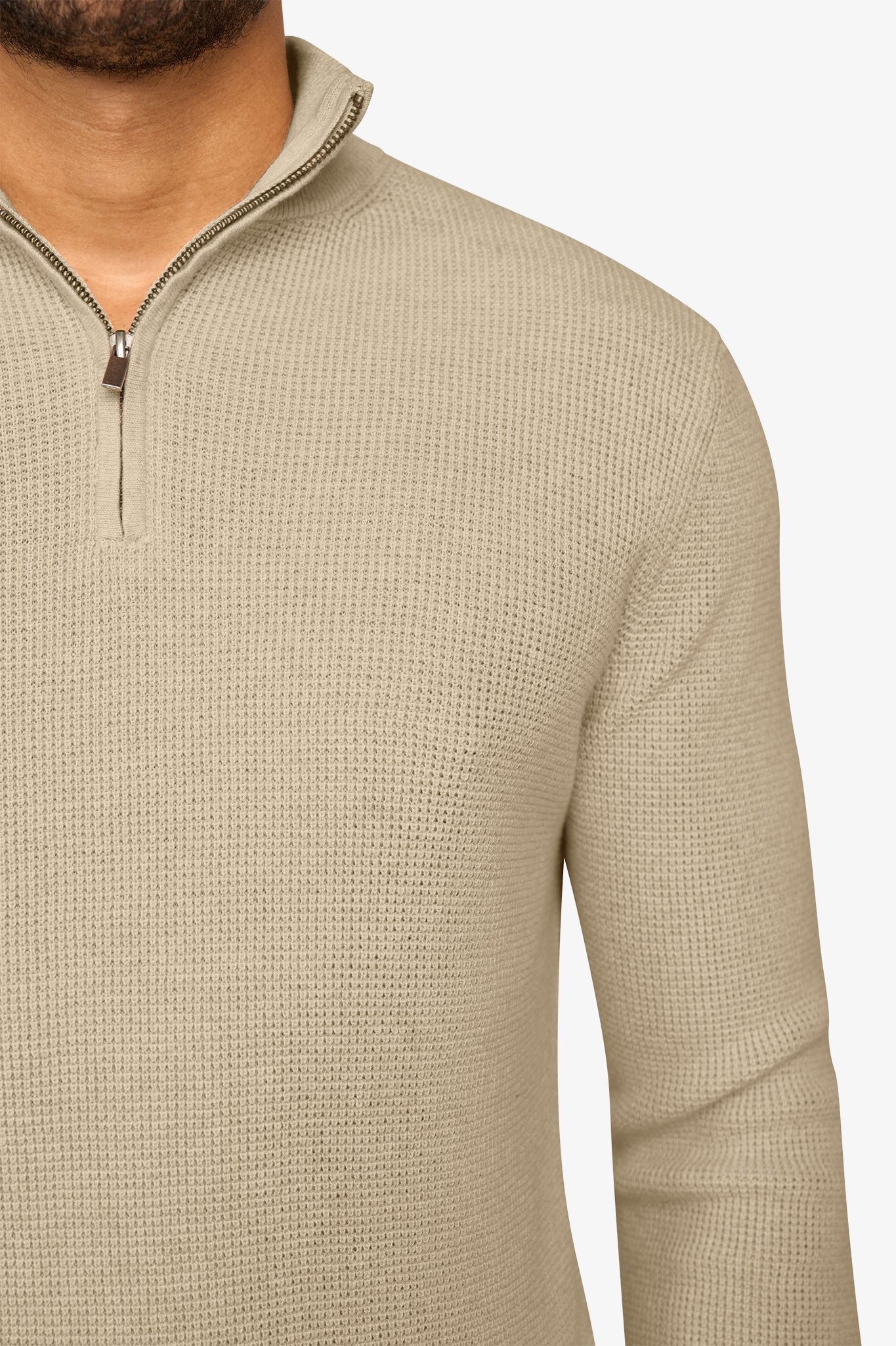 Peak Waffel-Pullover mit Reißverschluss Beige