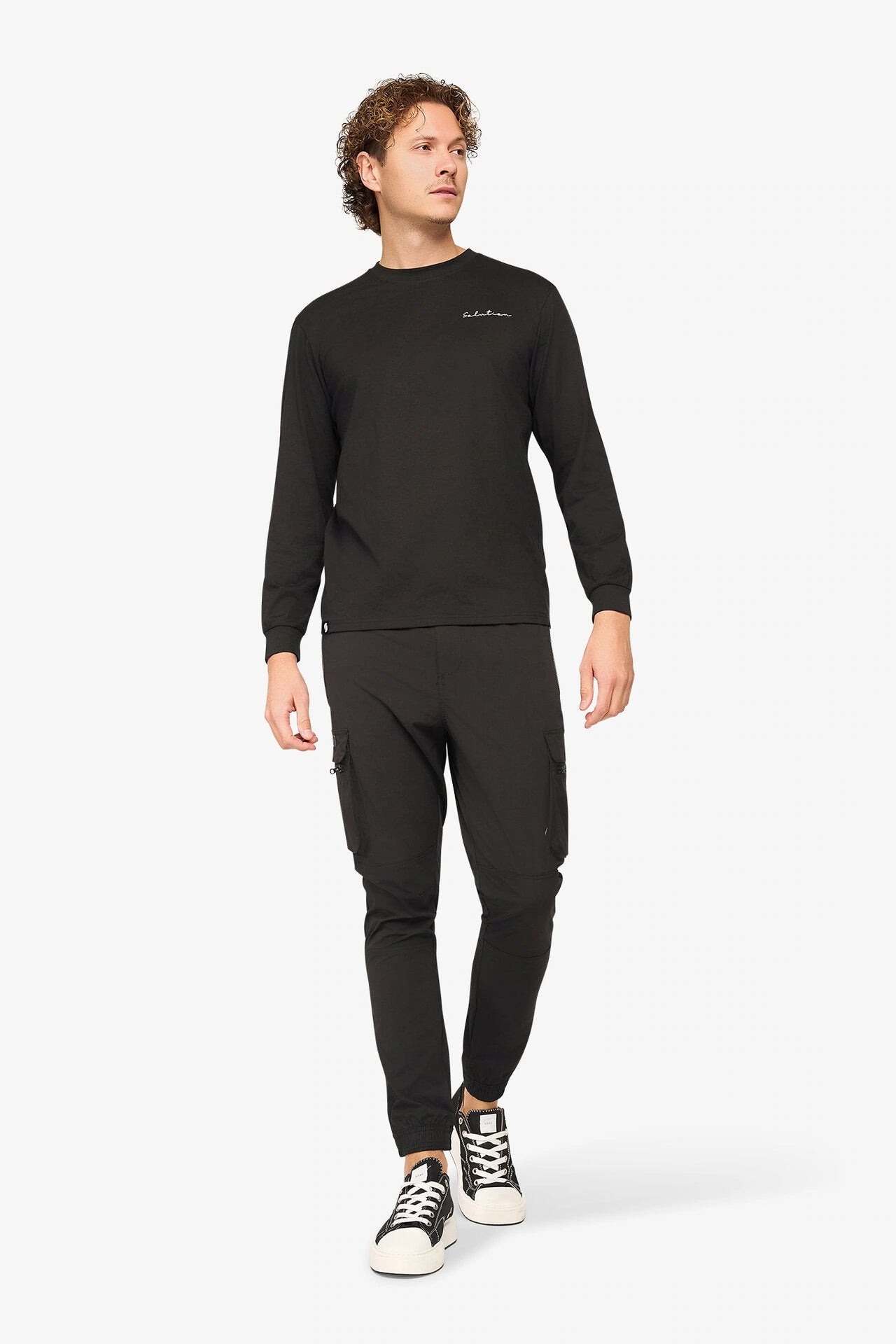 Schwarzes Basic-Langarmshirt