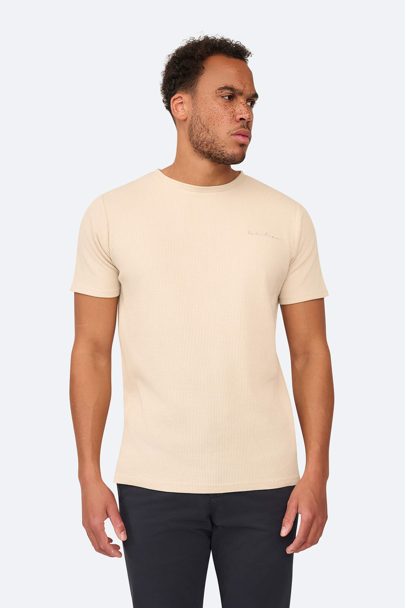 T-Shirt mit Gitter-Waffelmuster Beige