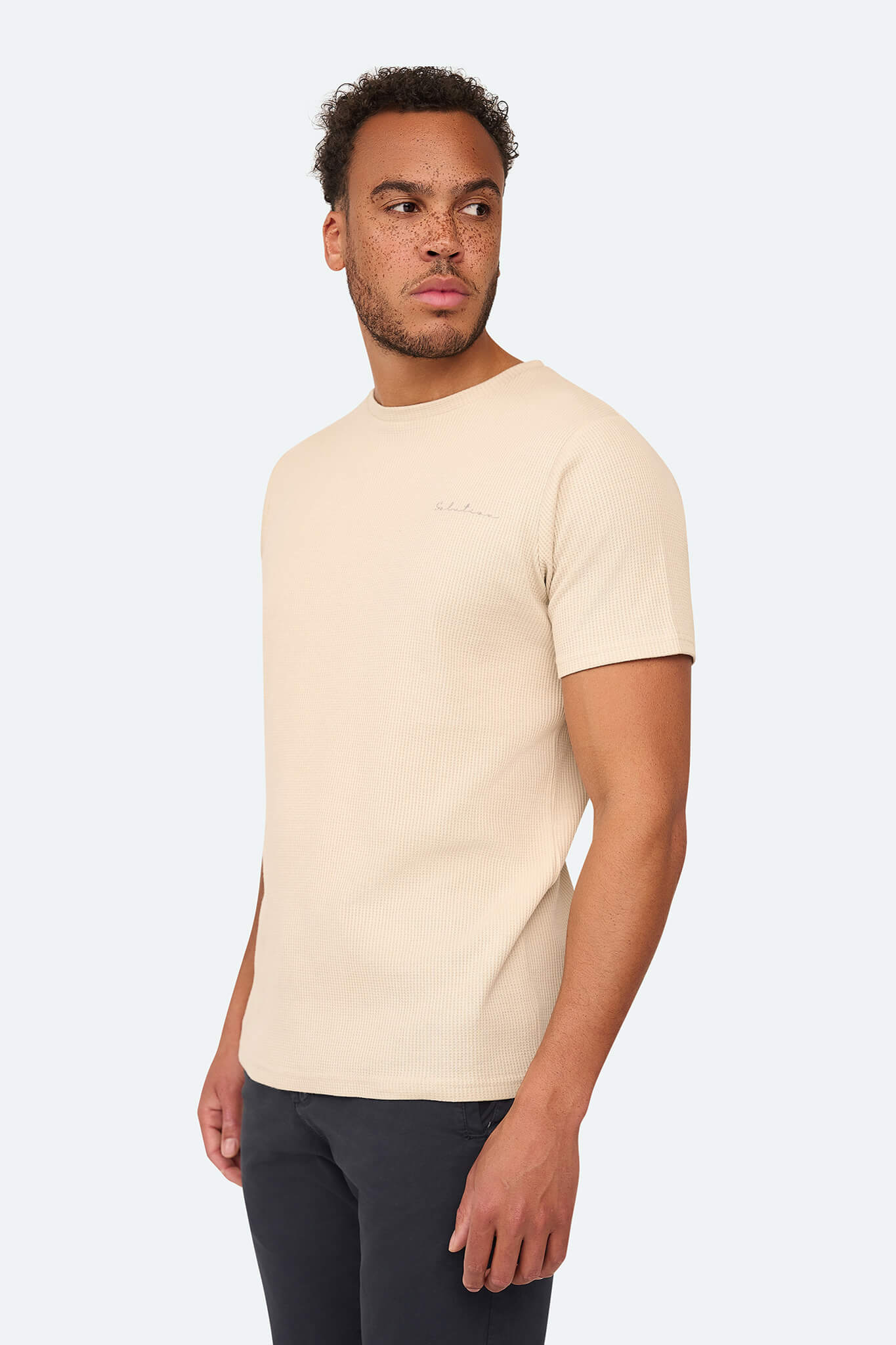 T-Shirt mit Gitter-Waffelmuster Beige