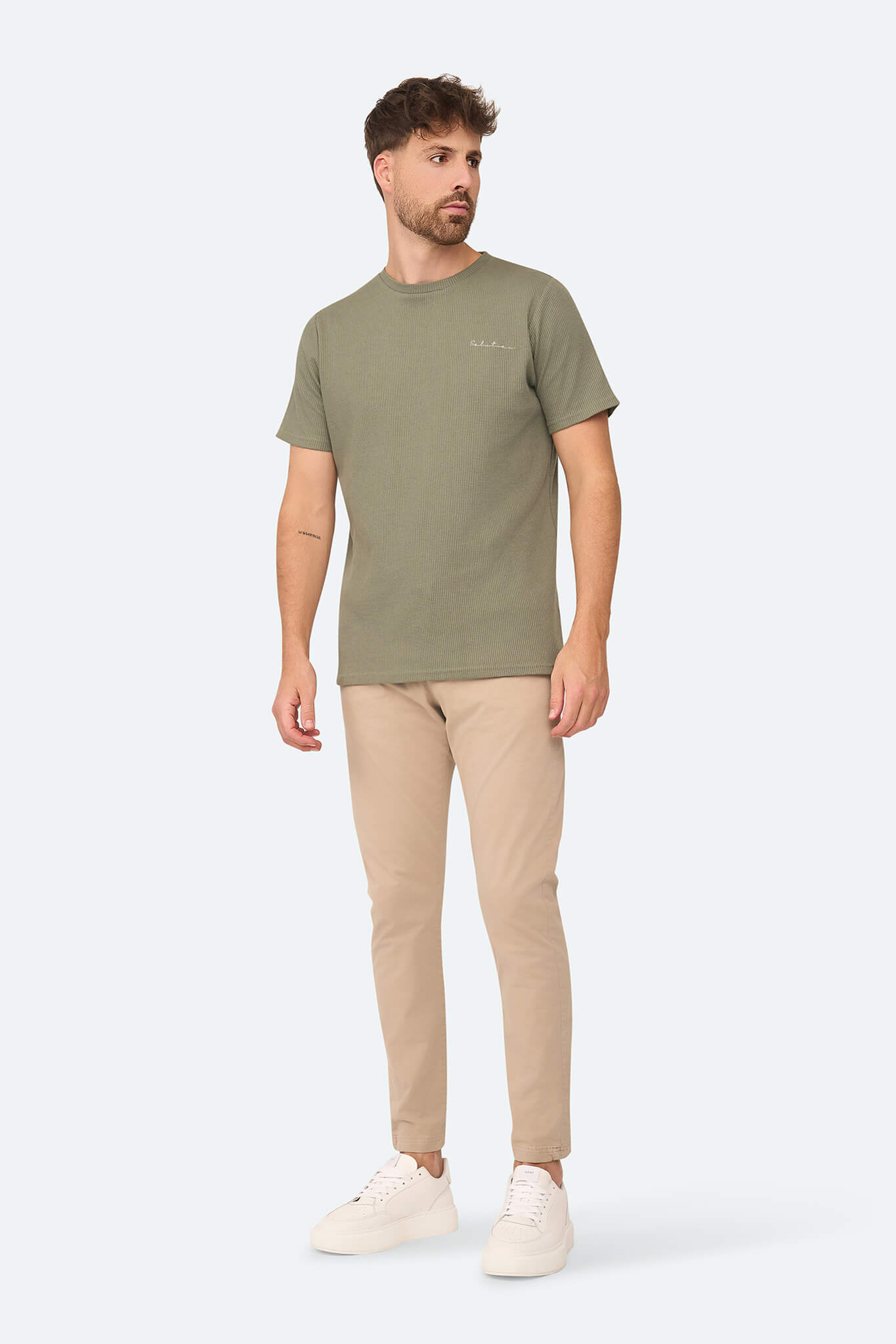 Gitter Waffel T-Shirt Agave