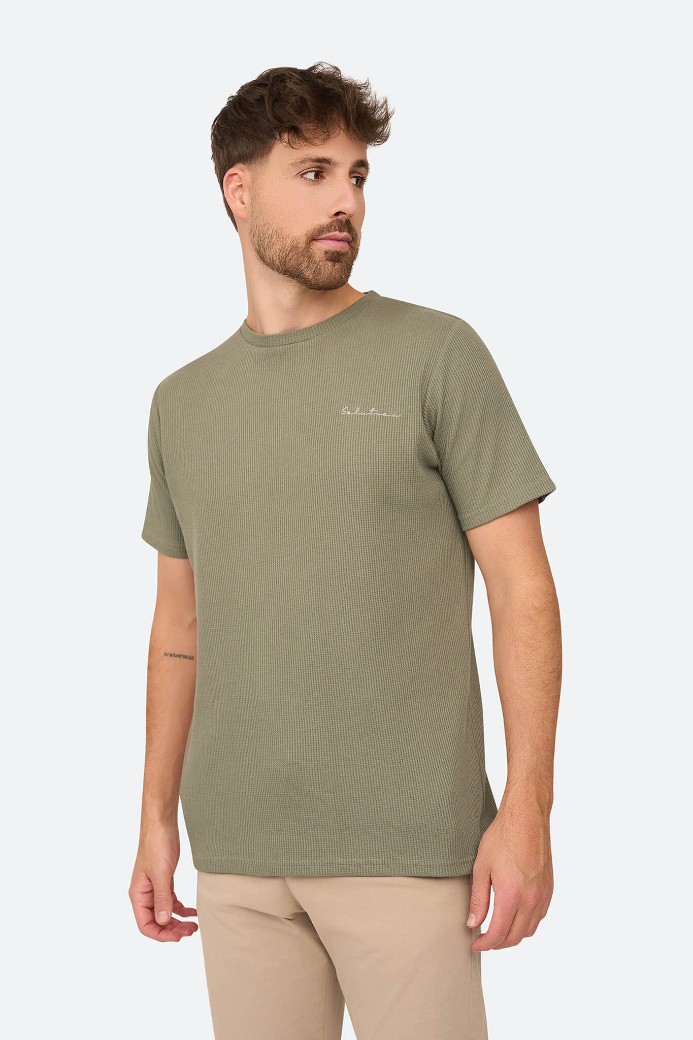 Gitter Waffel T-Shirt Agave