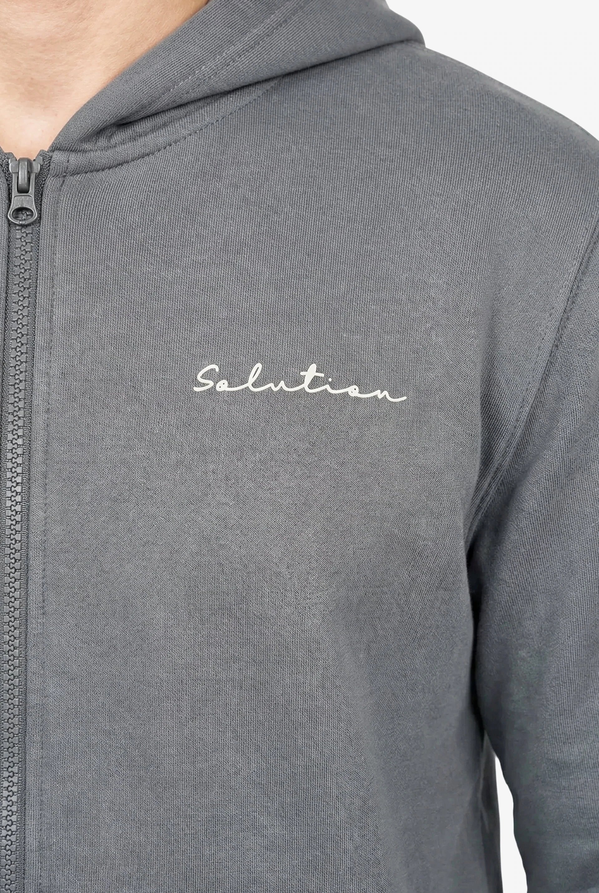 Essential Rubber Print Zipper Hoodie Iron Gate