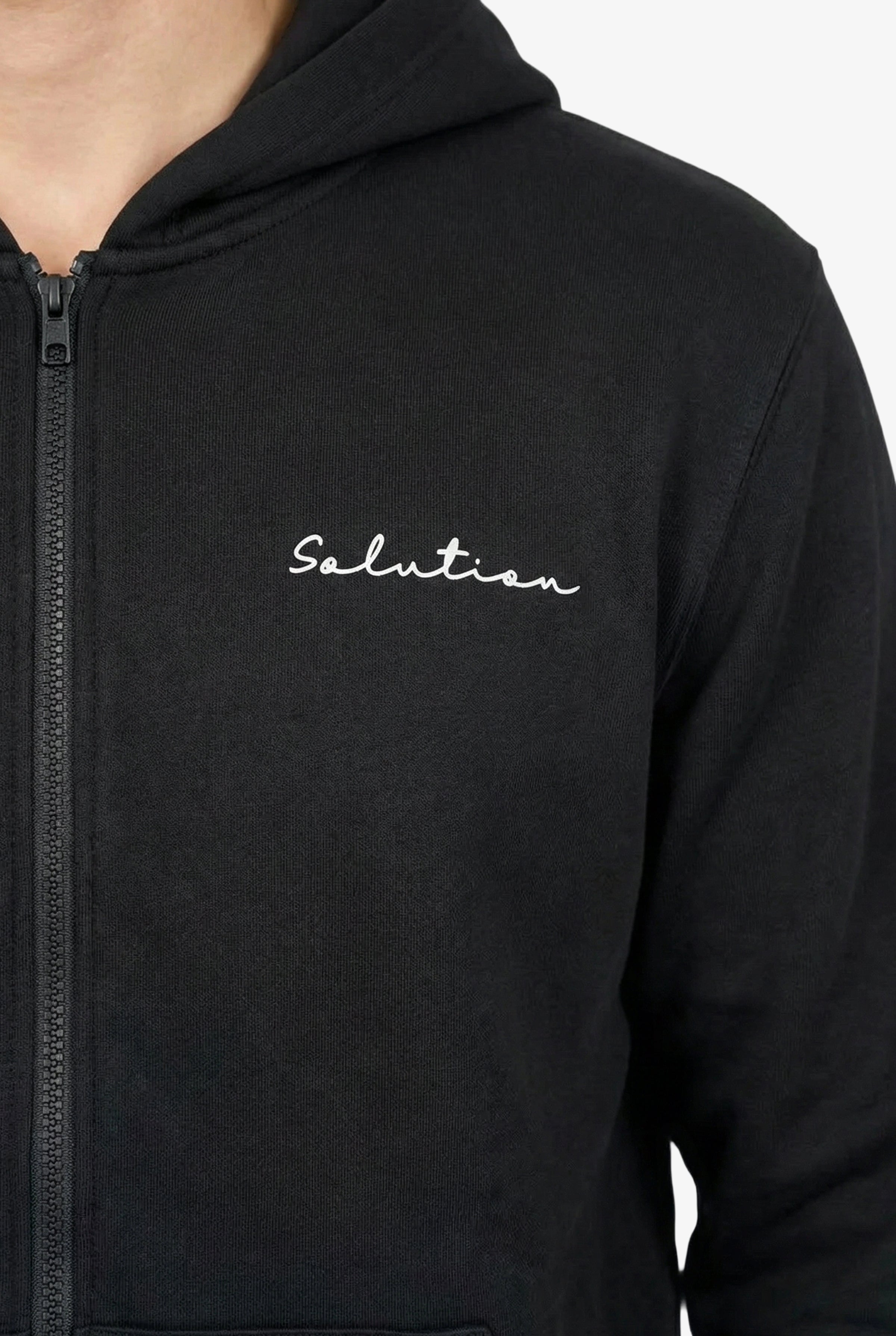 Essential Rubber Print Zipper Hoodie Black