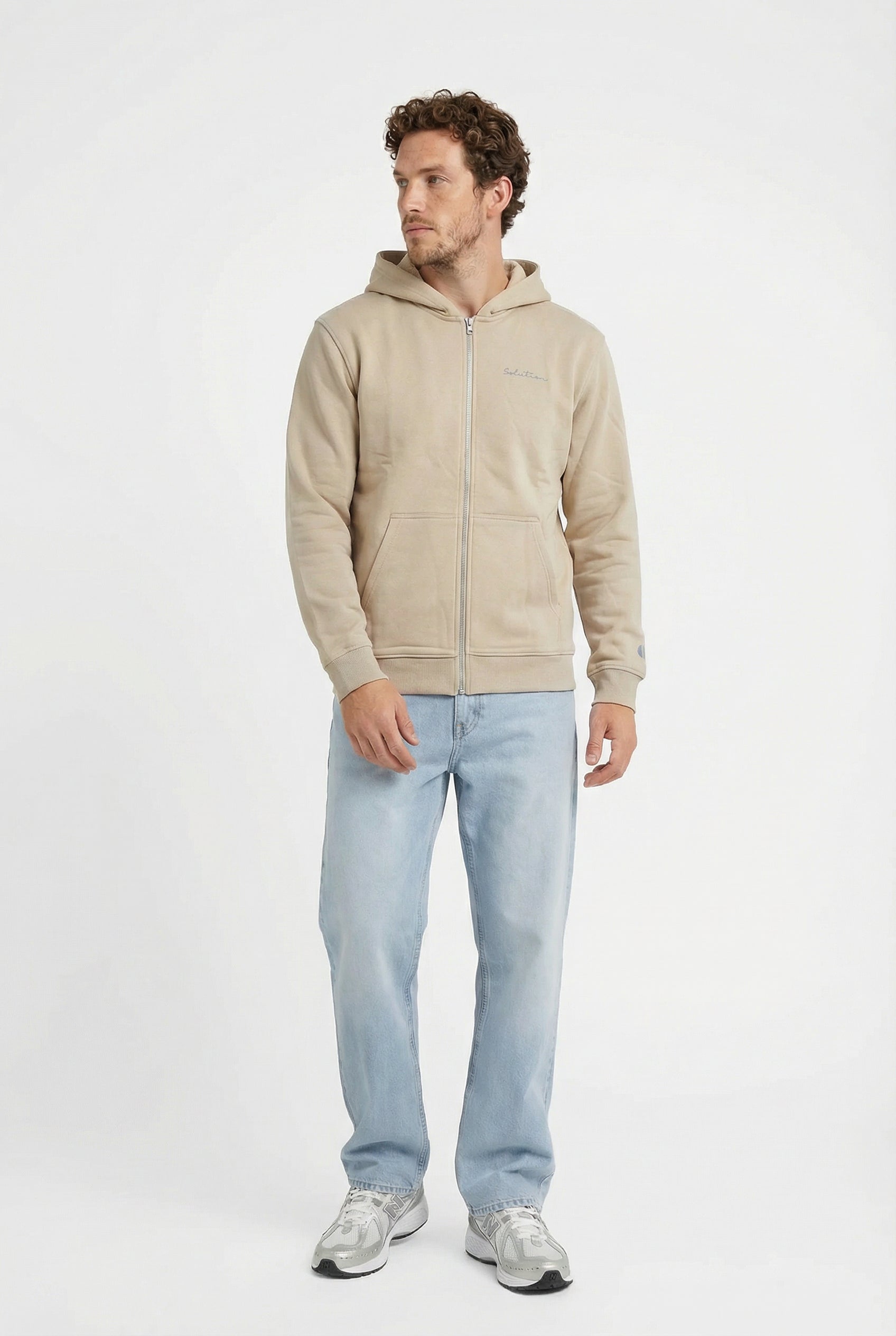 Essential Rubber Print Zipper Hoodie Beige