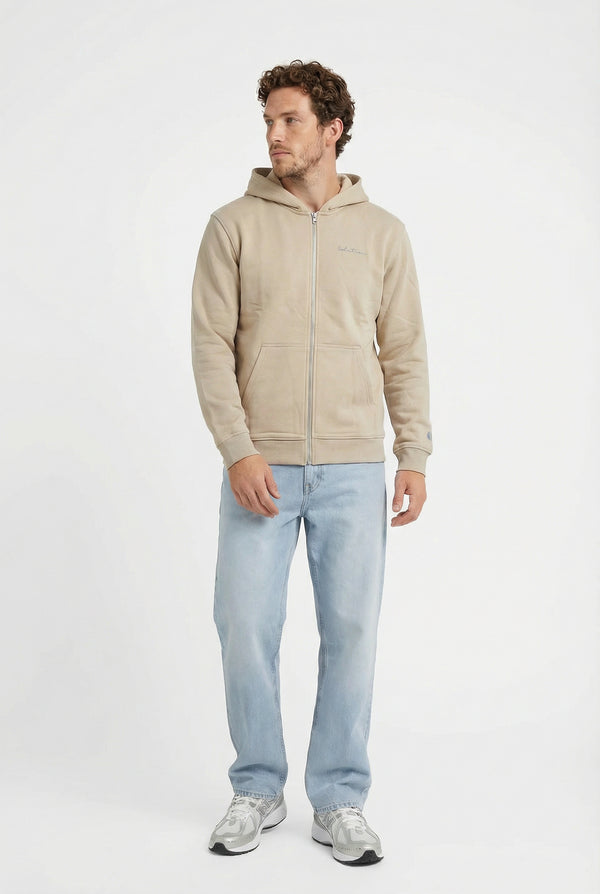 Essential Rubber Print Zipper Hoodie Beige